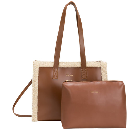 Every Other Square Shearling Tote Bag | Brown