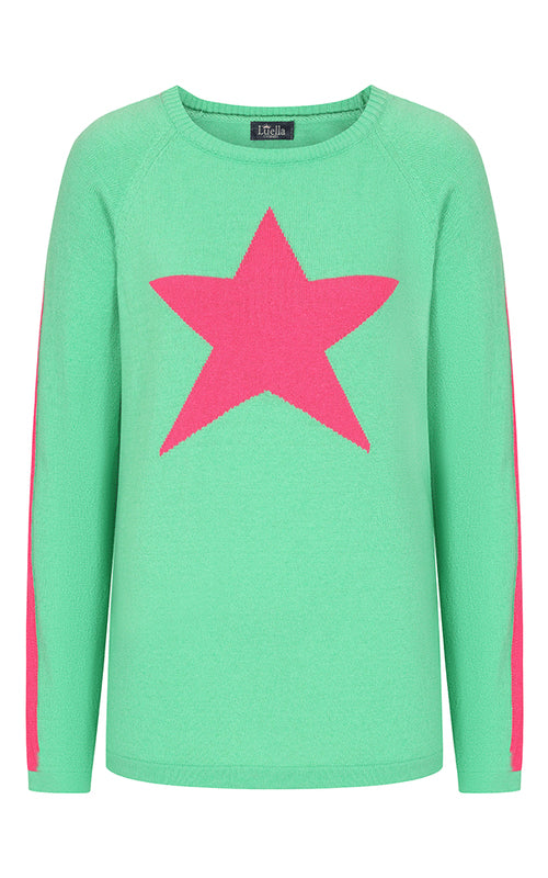 Keira Cashmere Blend Star Jumper | Green & Fuchsia