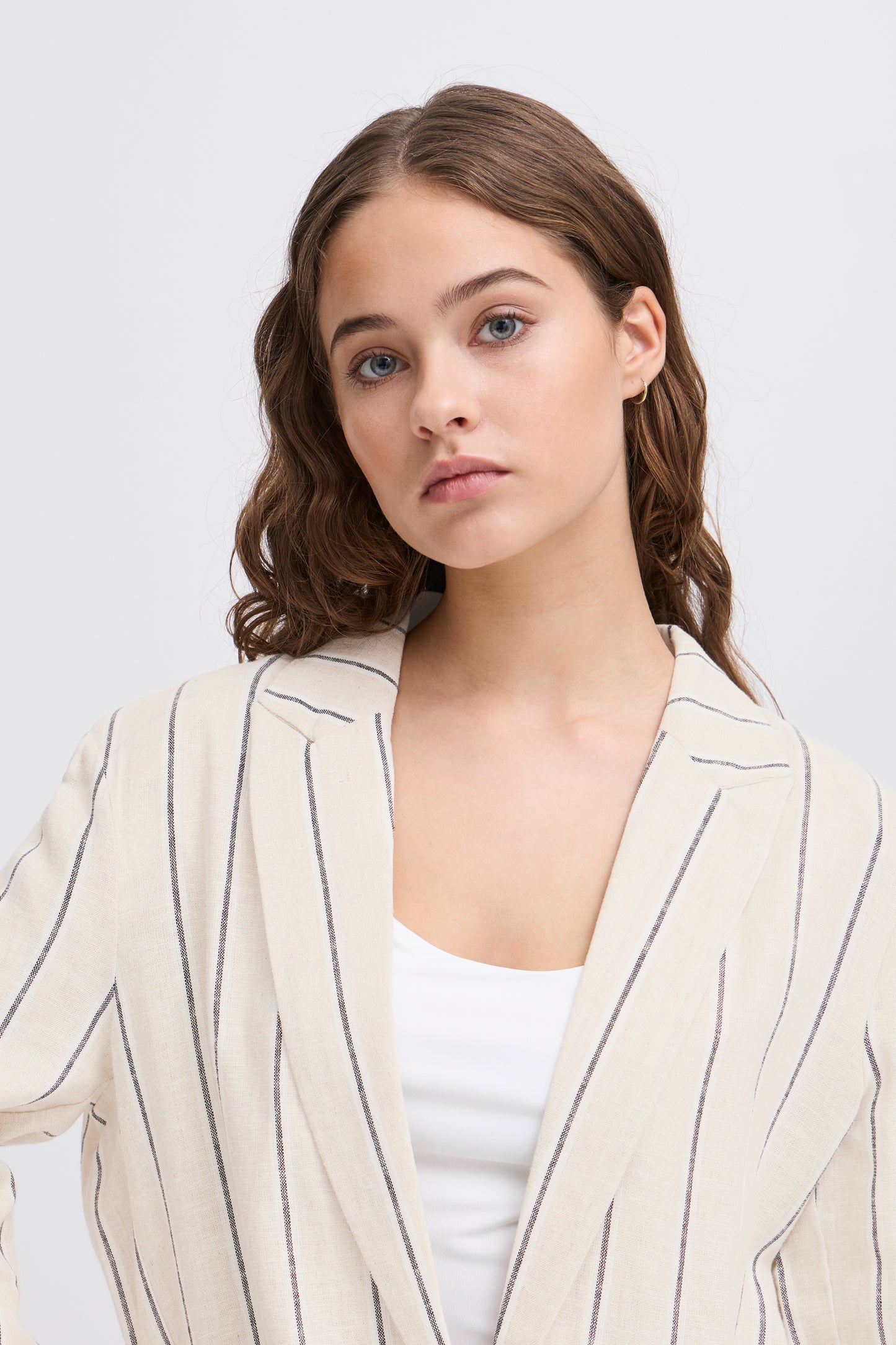 Ichi Linno Blazer | Natural Ecru Stripe