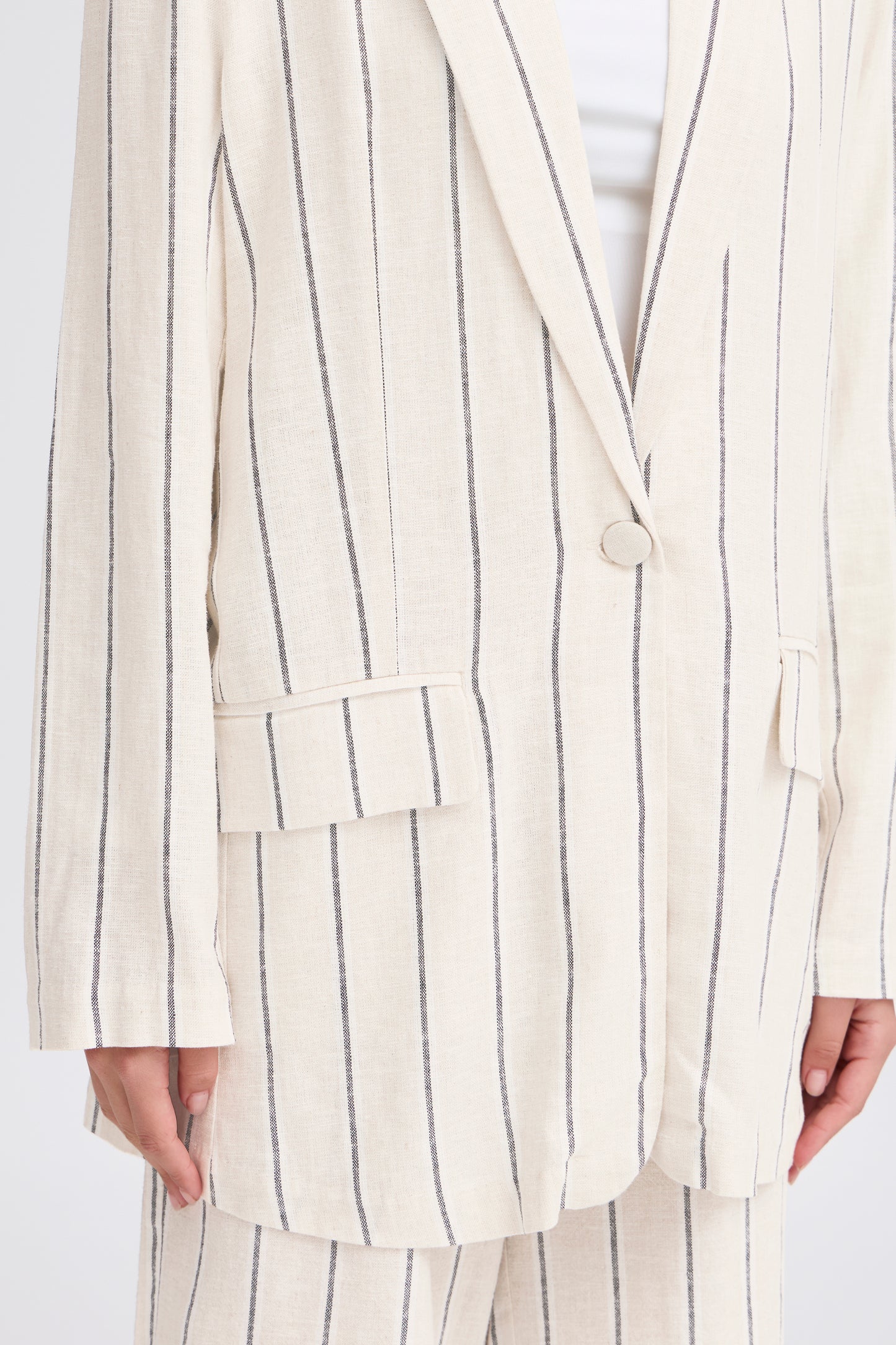 Ichi Linno Blazer | Natural Ecru Stripe