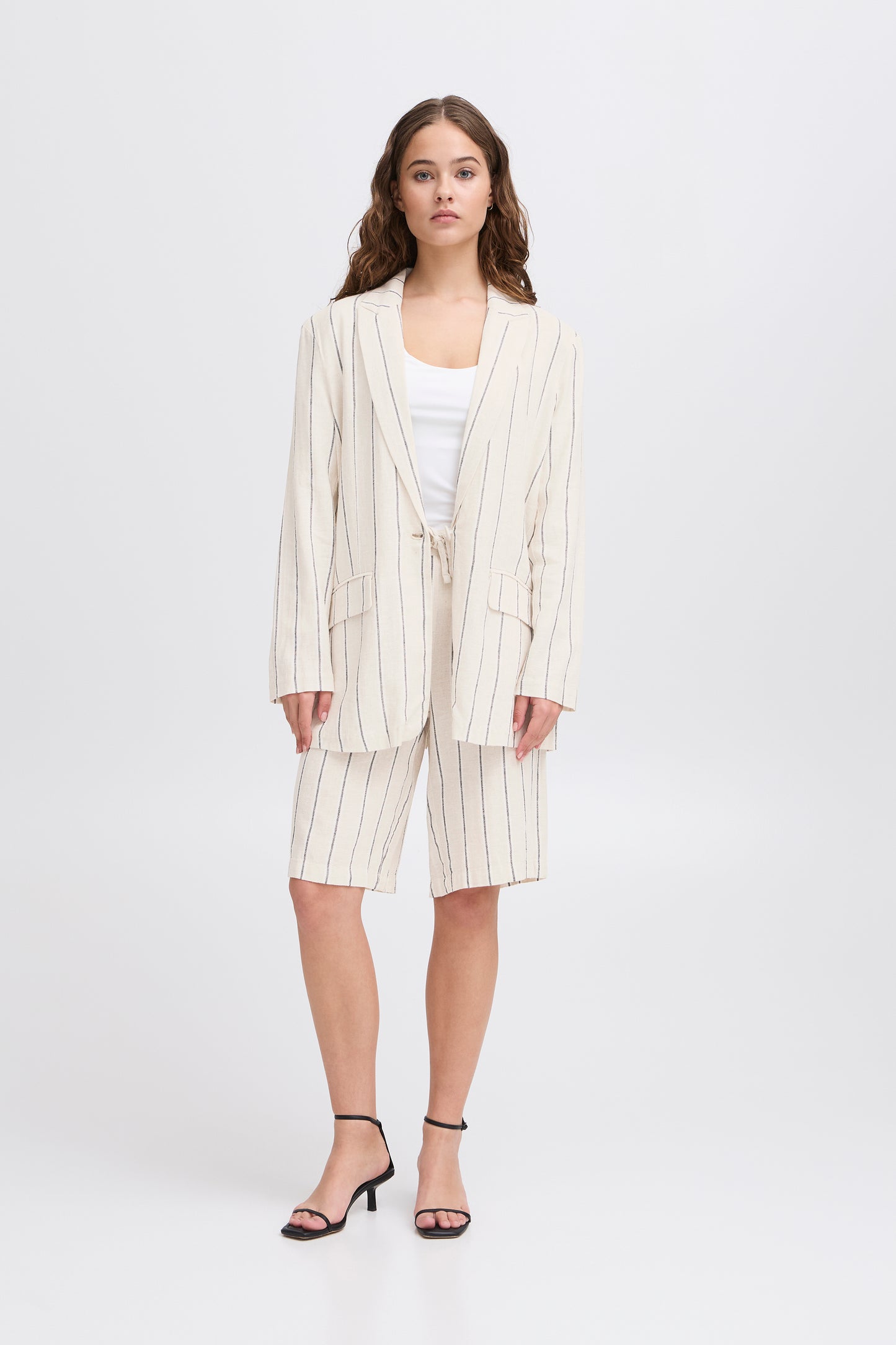 Ichi Linno Blazer | Natural Ecru Stripe