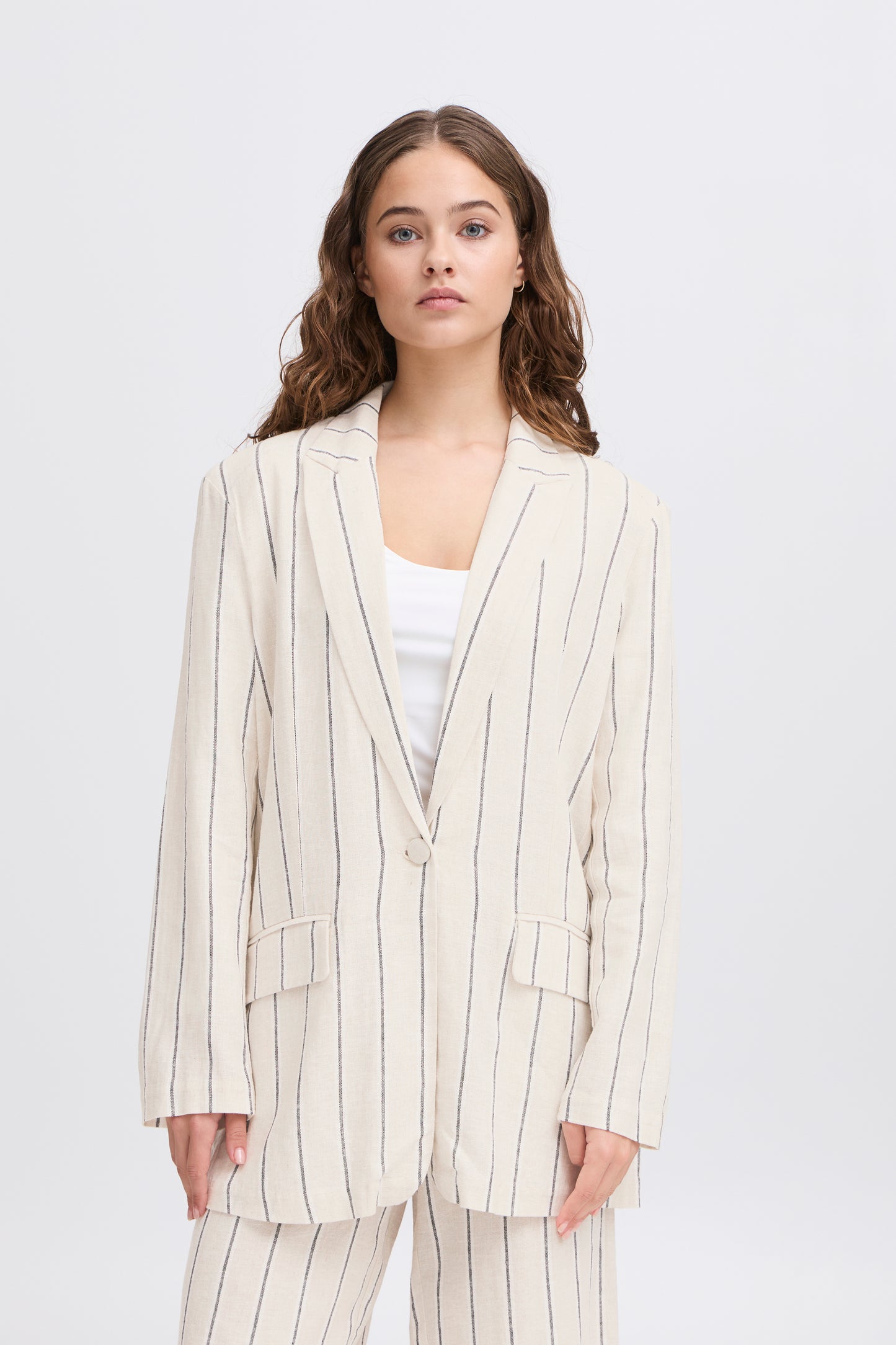 Ichi Linno Blazer | Natural Ecru Stripe