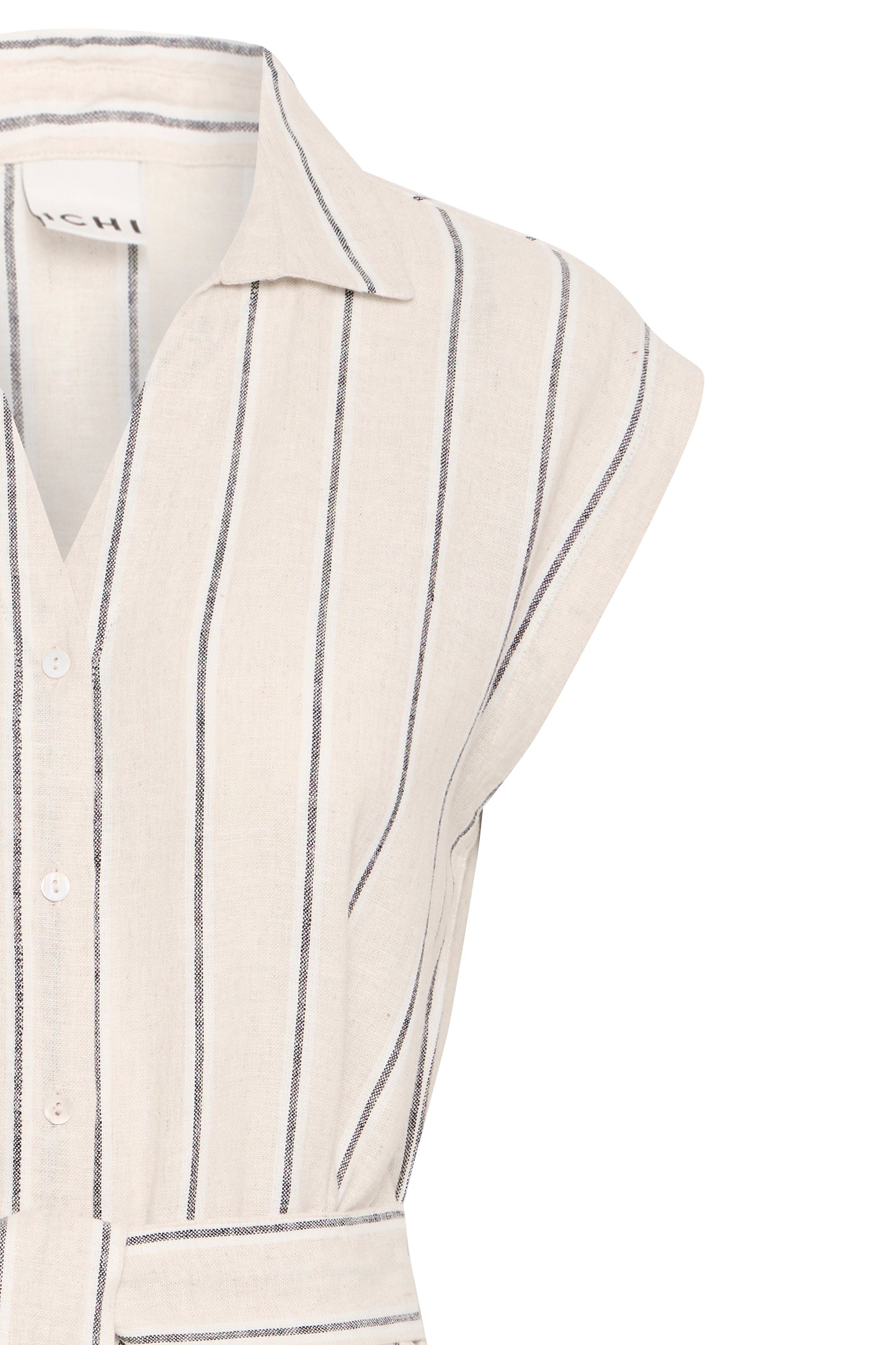 Ichi Linno Dress | Natural Ecru Stripe