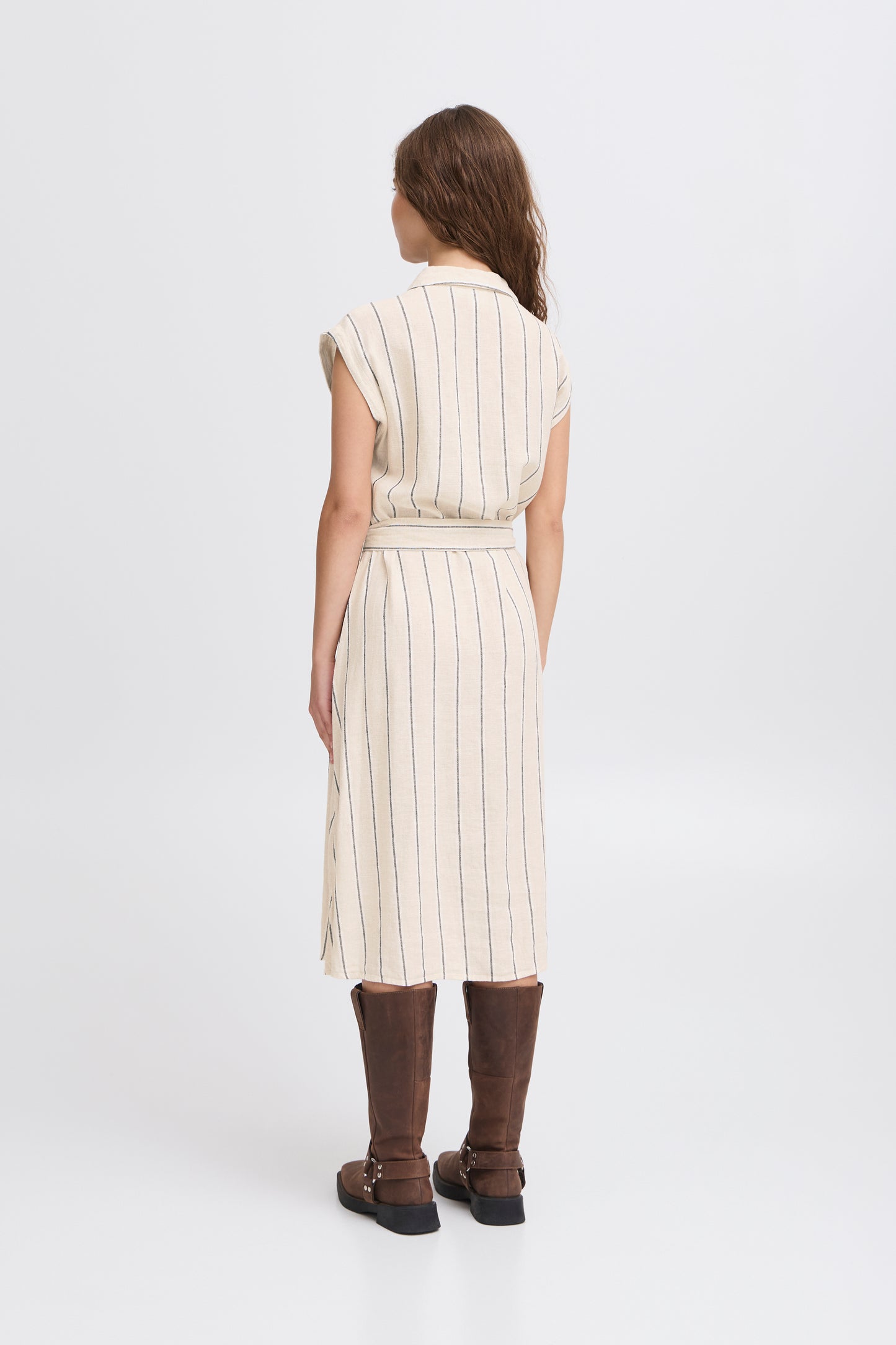 Ichi Linno Dress | Natural Ecru Stripe
