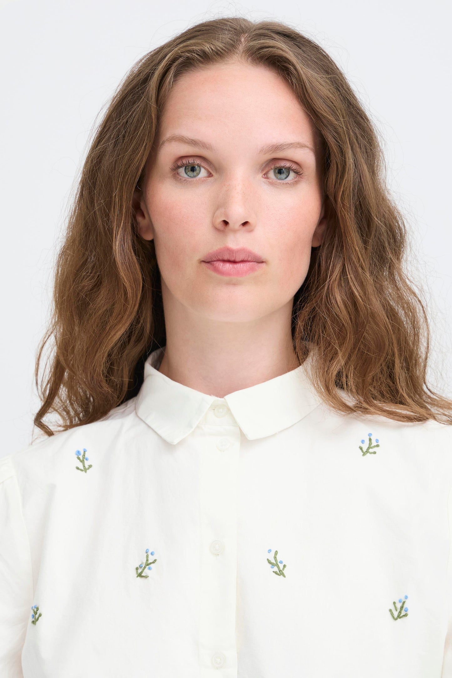 Ichi Sanaz Shirt | Alaskan Blue Flower Emb