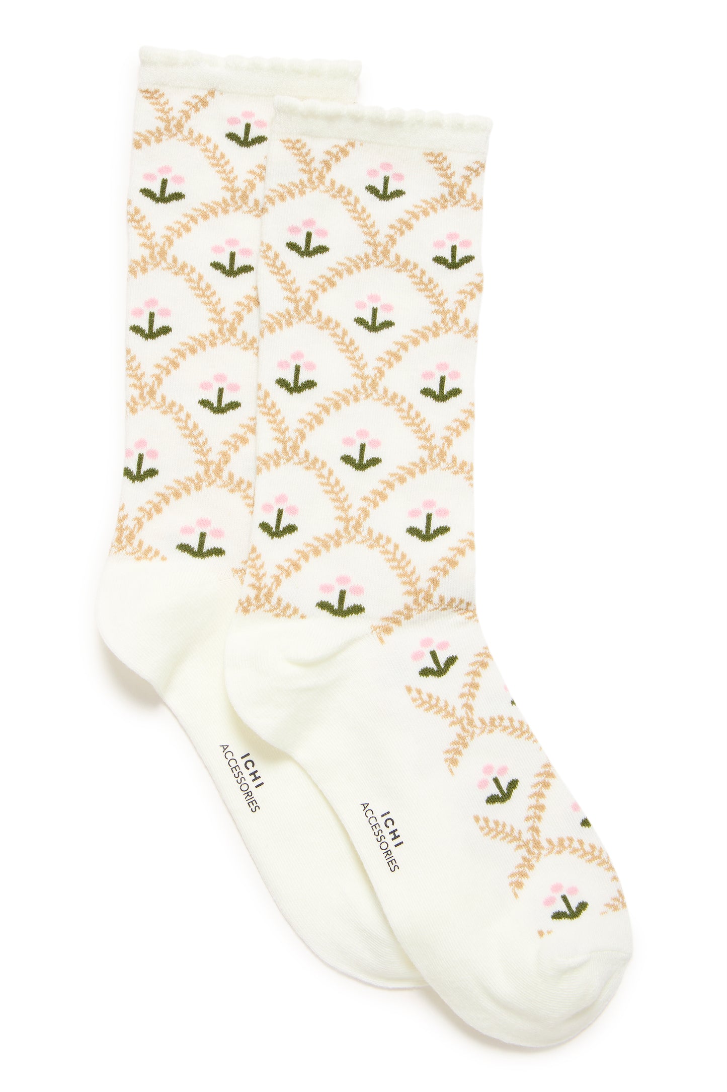 Ichi Floral Socks | Travertine