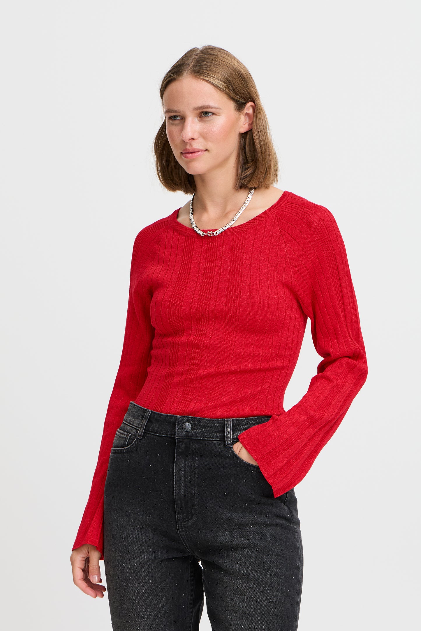 B Young ByMobbe Raglan Jumper | Haute Red