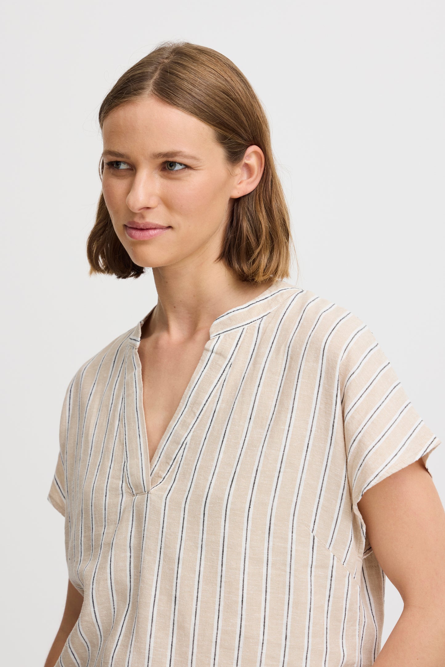B Young V-Neck Blouse | Humus Stripe Mix