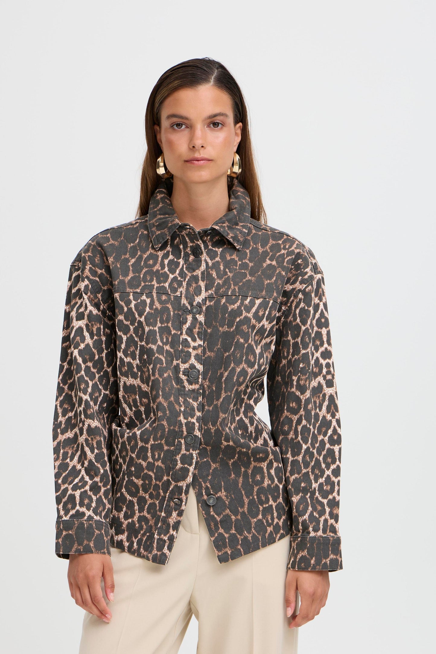 B Young Kenna Shirt | Denim Leopard Mix