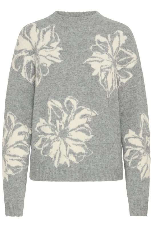 B Young Byomea Flower Jumper | Mid Grey Melange