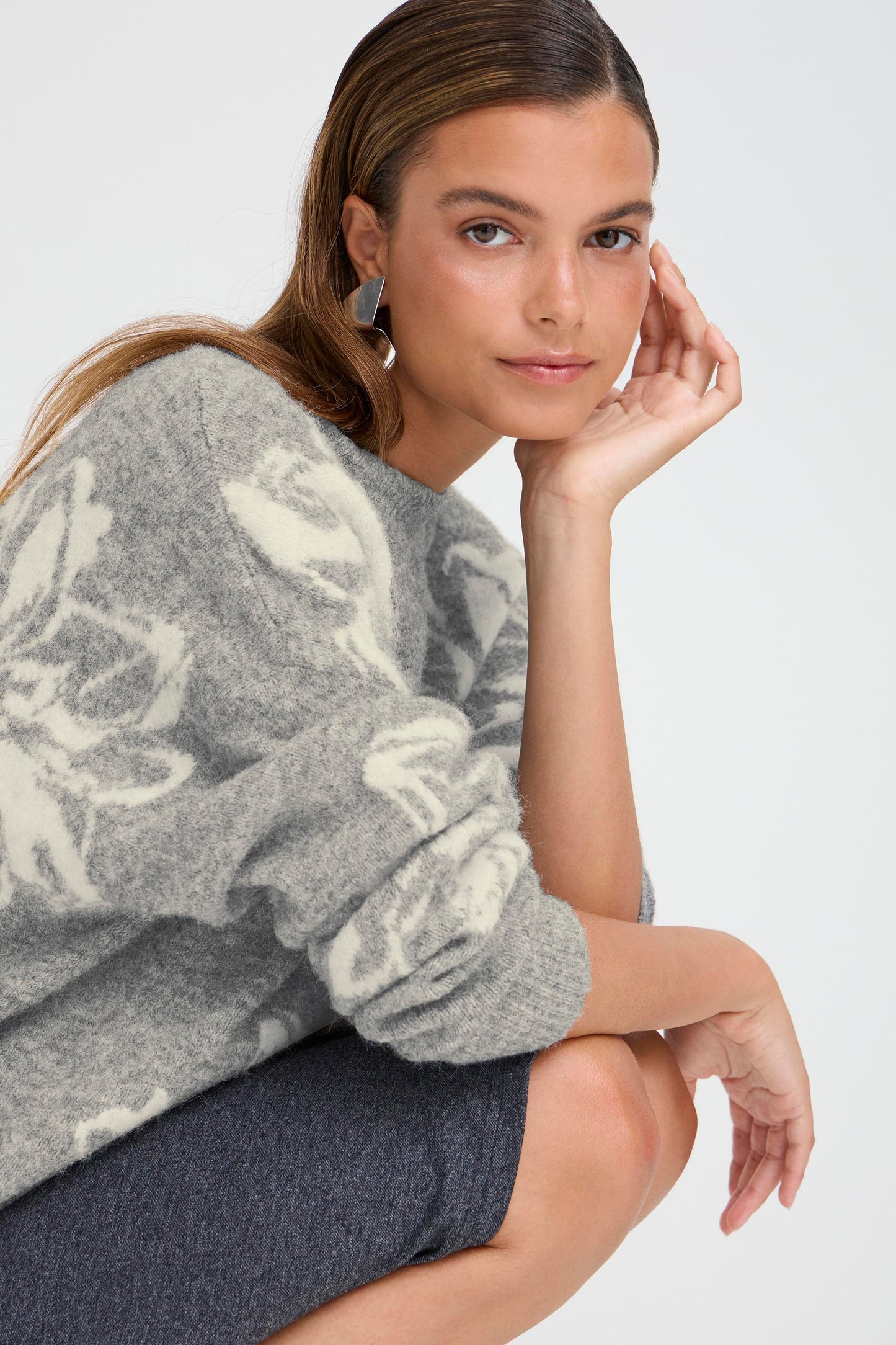 B Young Byomea Flower Jumper | Mid Grey Melange