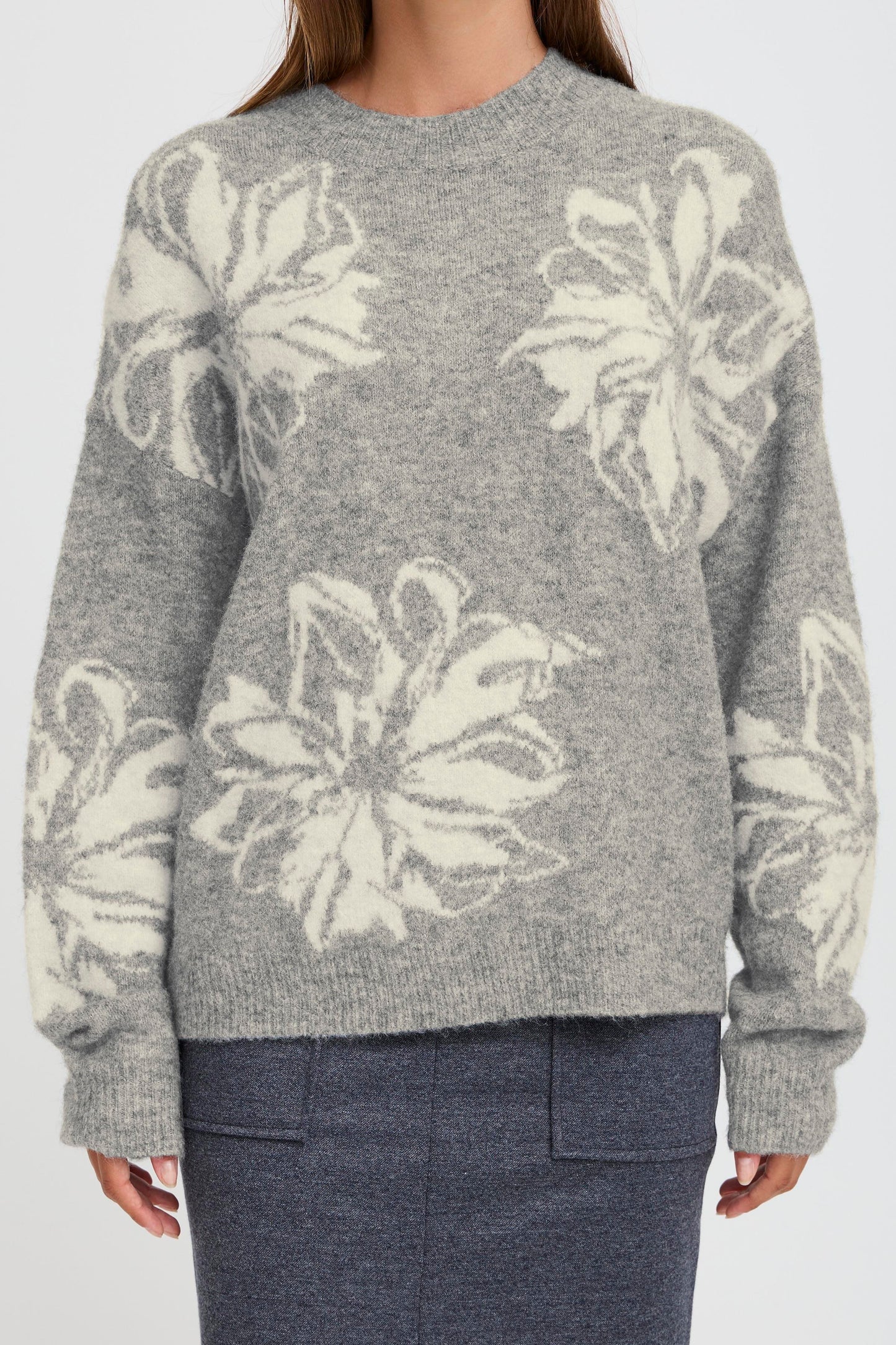 B Young Byomea Flower Jumper | Mid Grey Melange