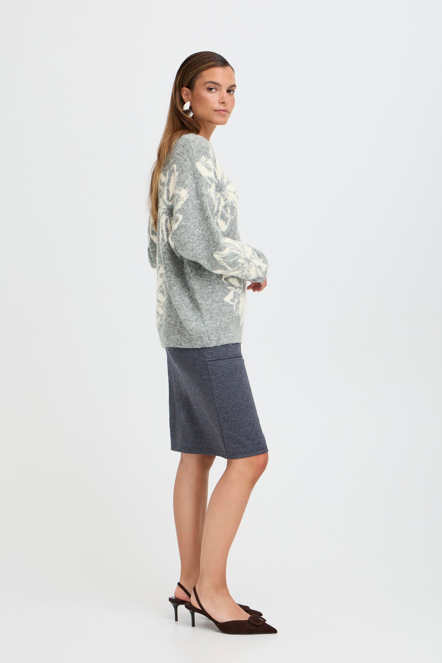 B Young Byomea Flower Jumper | Mid Grey Melange