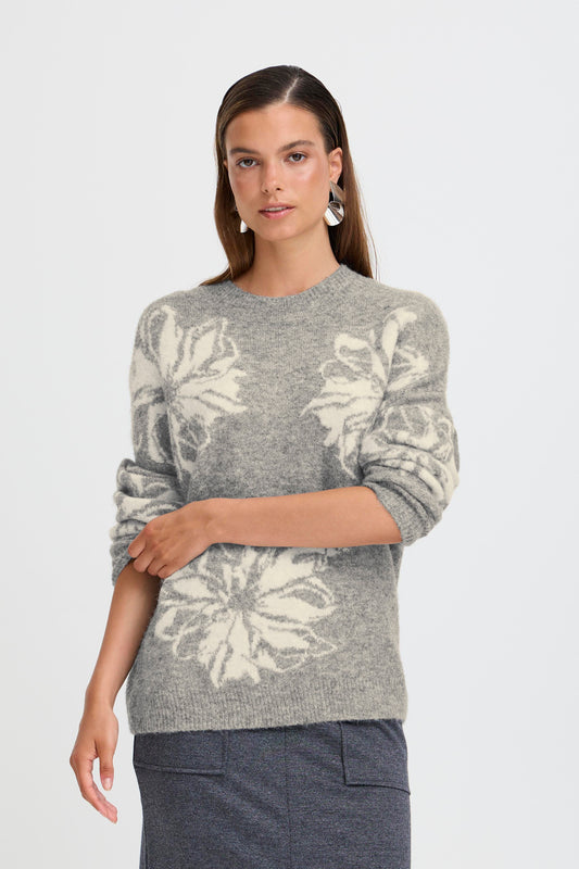B Young Byomea Flower Jumper | Mid Grey Melange