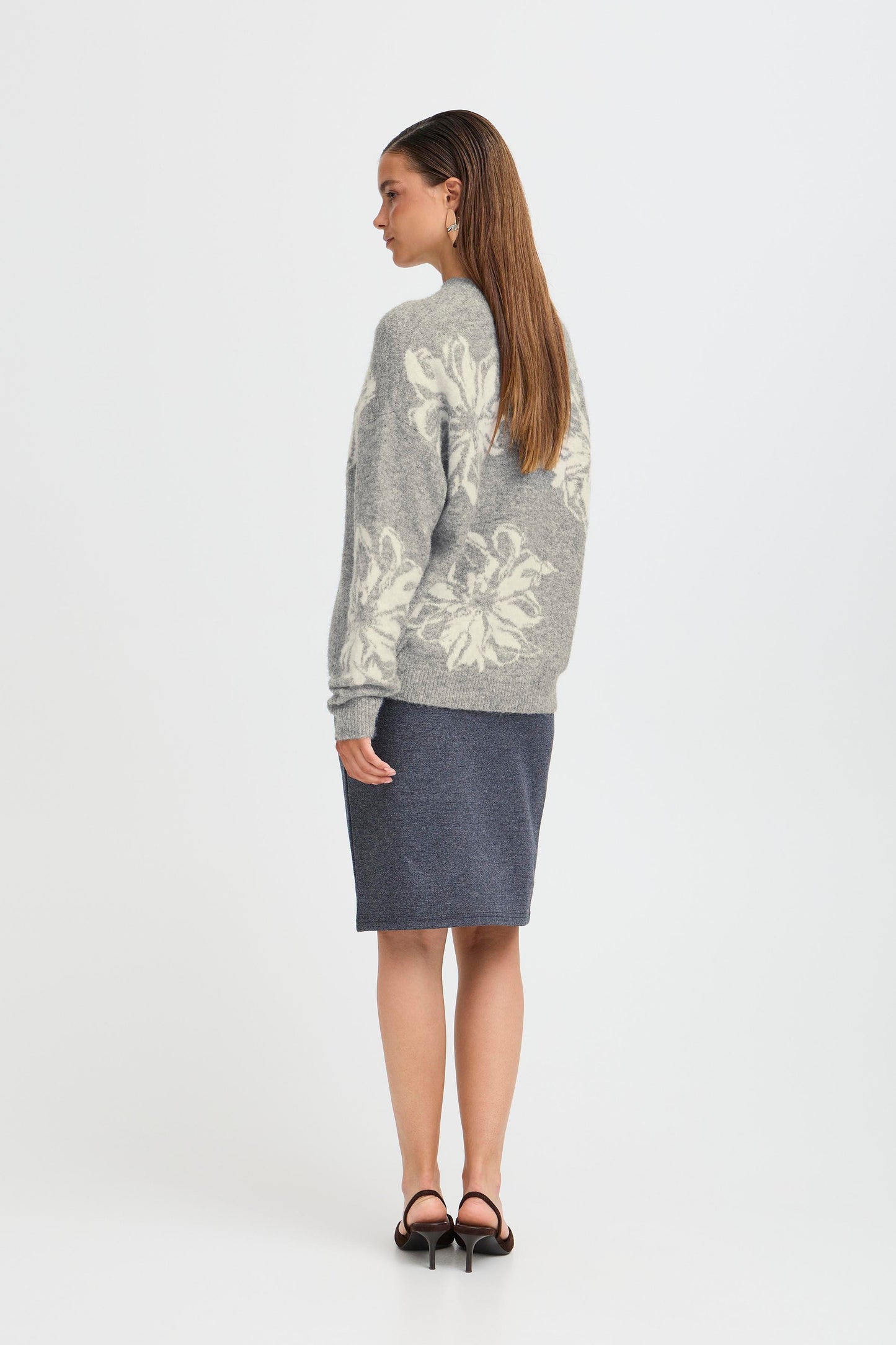 B Young Byomea Flower Jumper | Mid Grey Melange