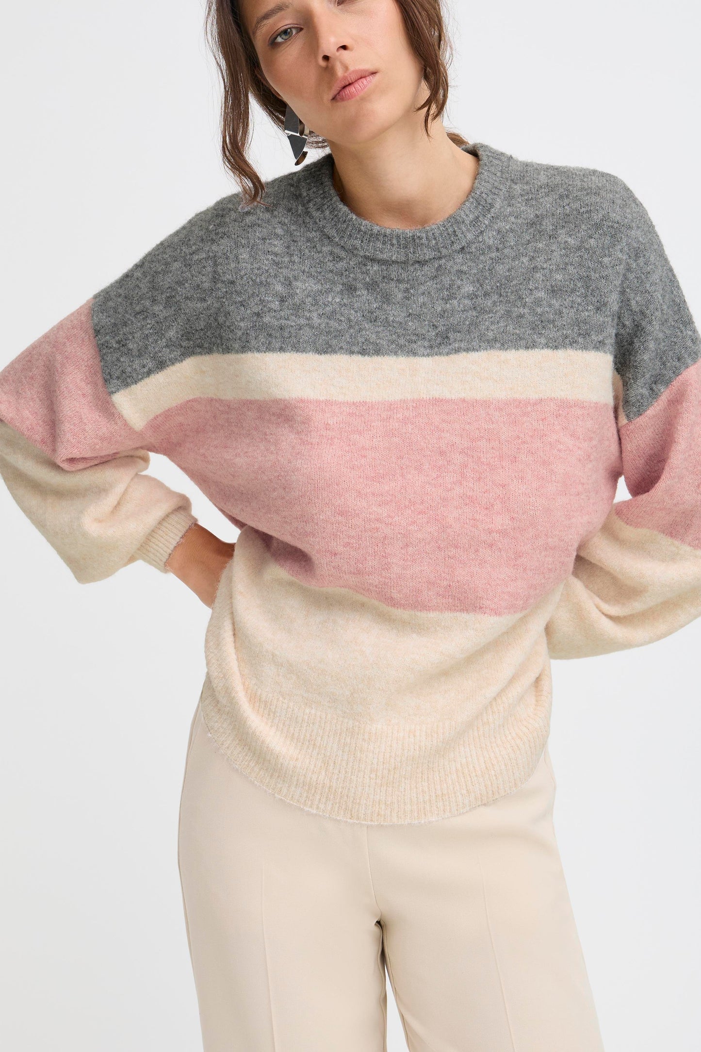 B Young Byomea Round Neck Jumper | Pale Mauve Mix