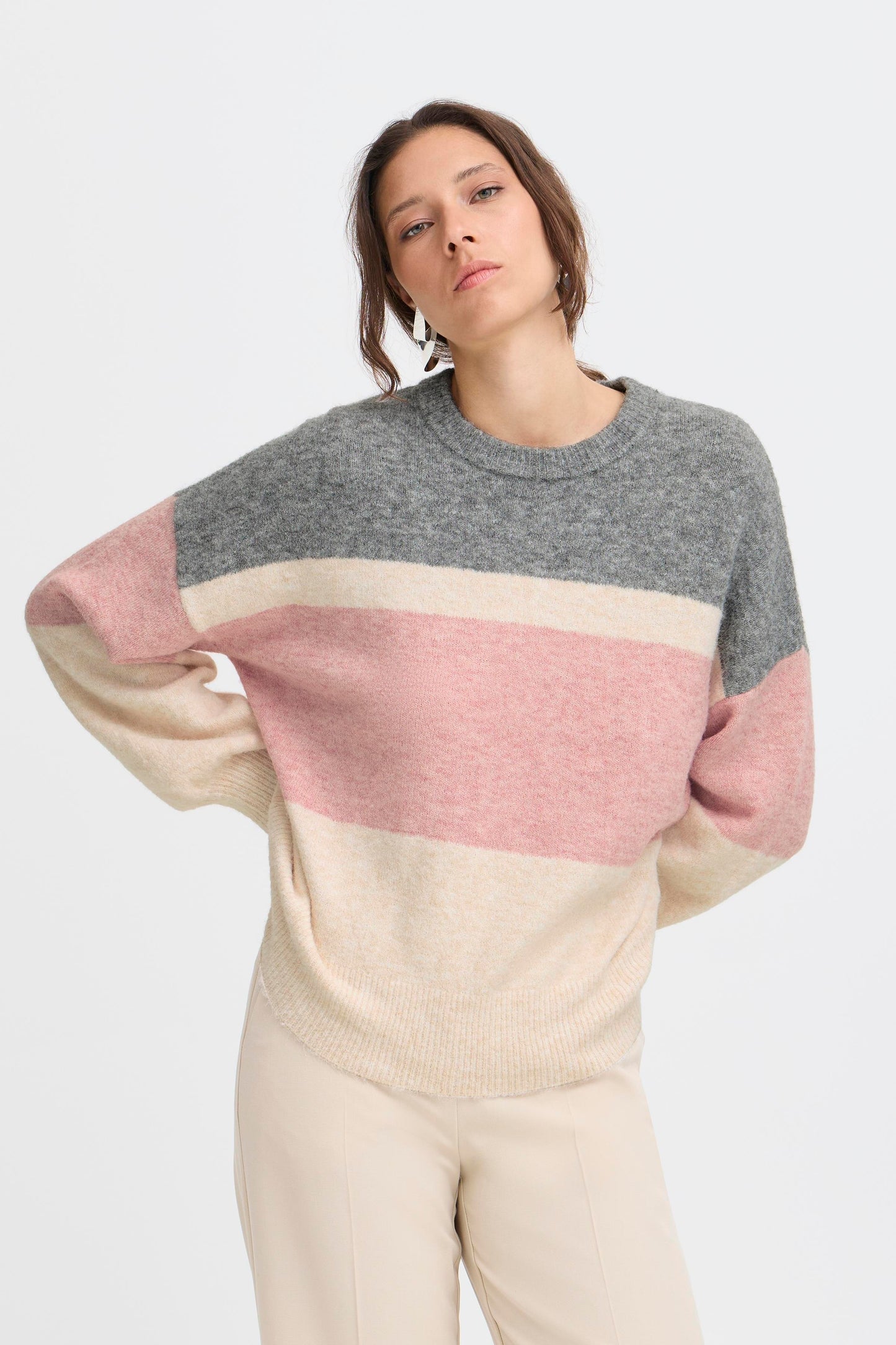 B Young Byomea Round Neck Jumper | Pale Mauve Mix