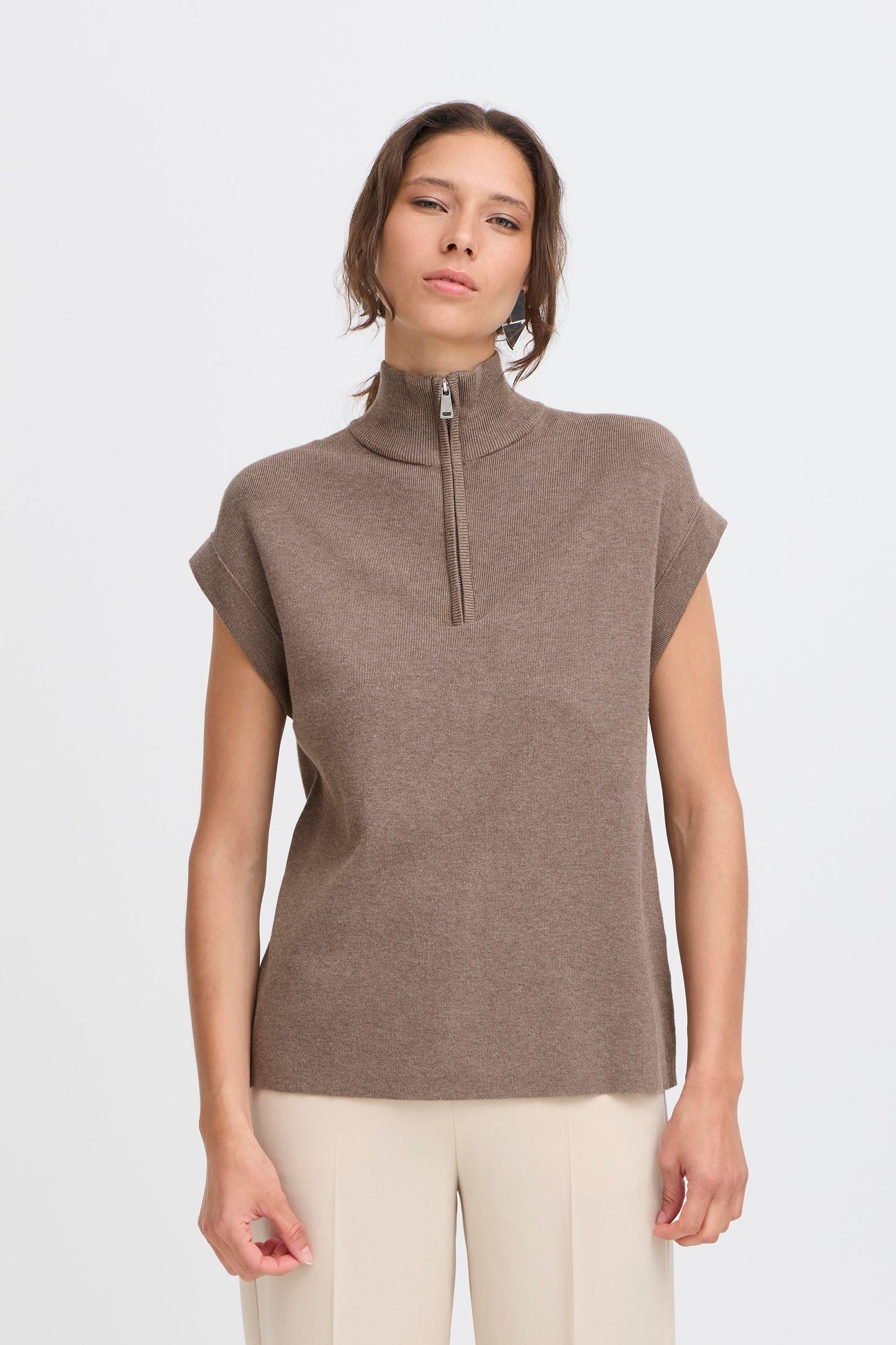 B Young Orla Zipper Vest | Walnut Melange