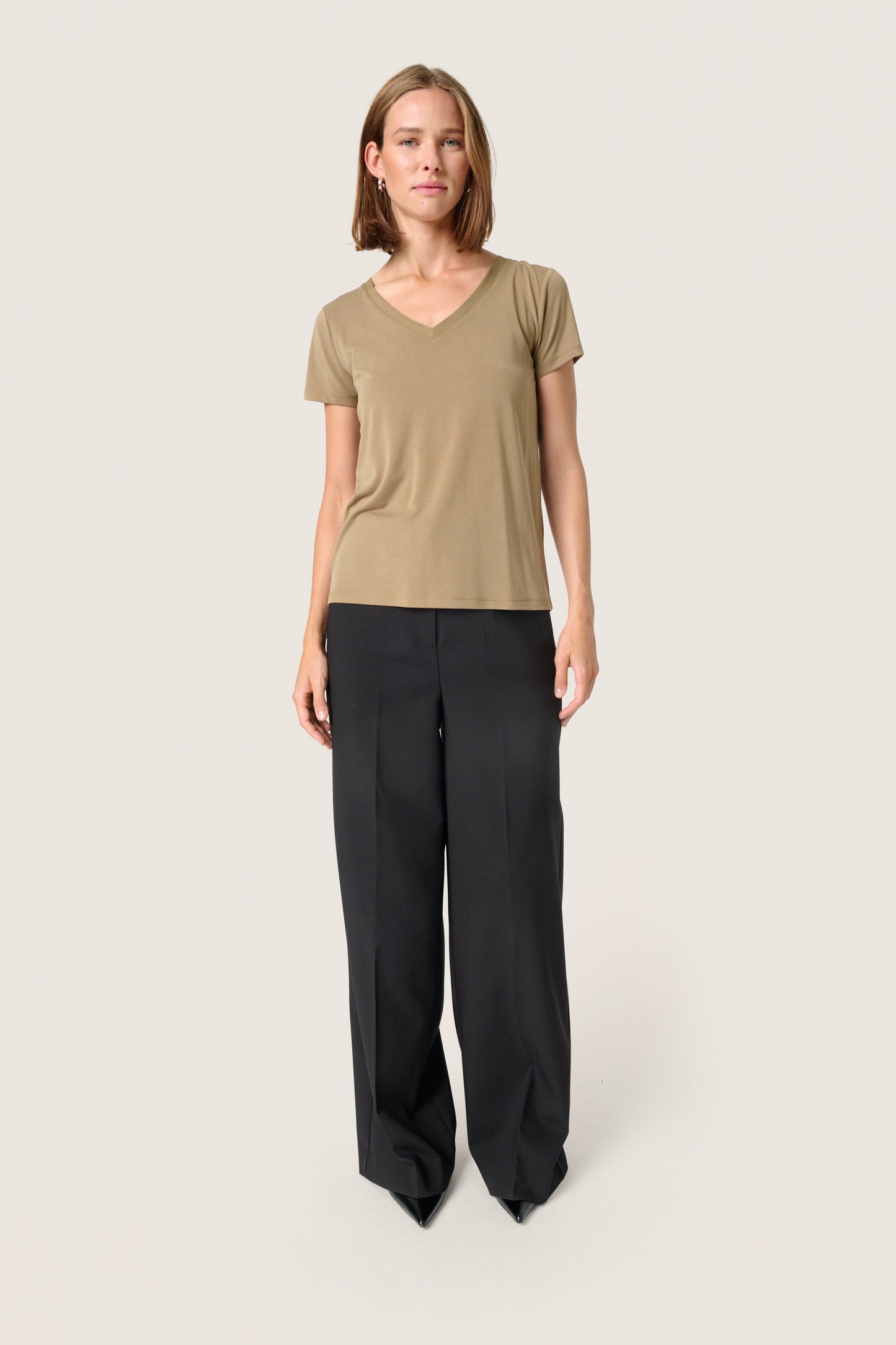 Soaked in Luxury Columbine V-Neck T-Shirt | Covert Green
