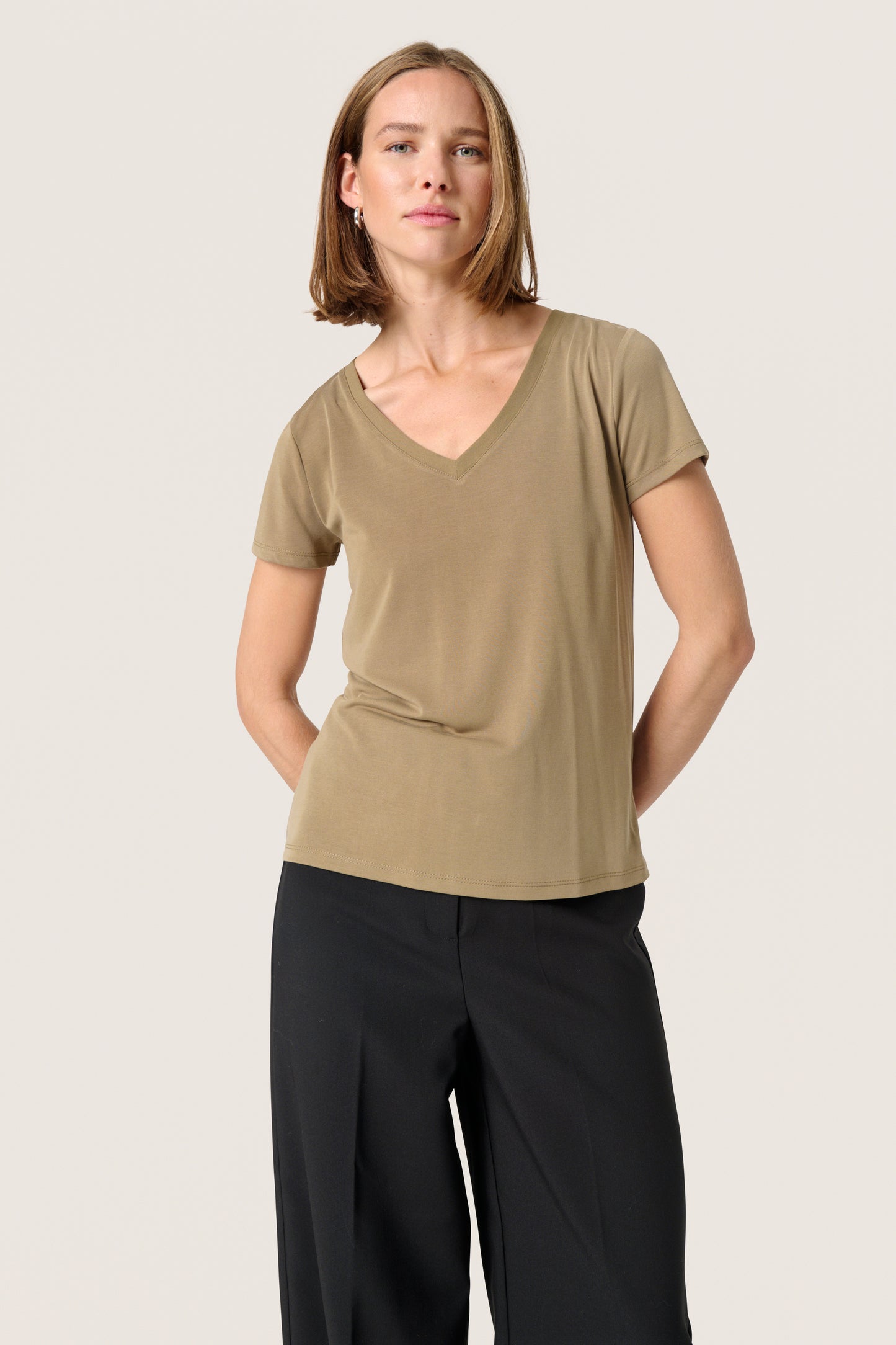 Soaked in Luxury Columbine V-Neck T-Shirt | Covert Green
