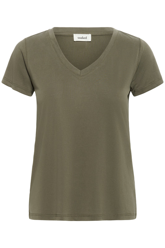Soaked In Luxury Columbine V-Neck T-Shirt | Grape Leaf