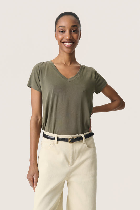 Soaked In Luxury Columbine V-Neck T-Shirt | Grape Leaf