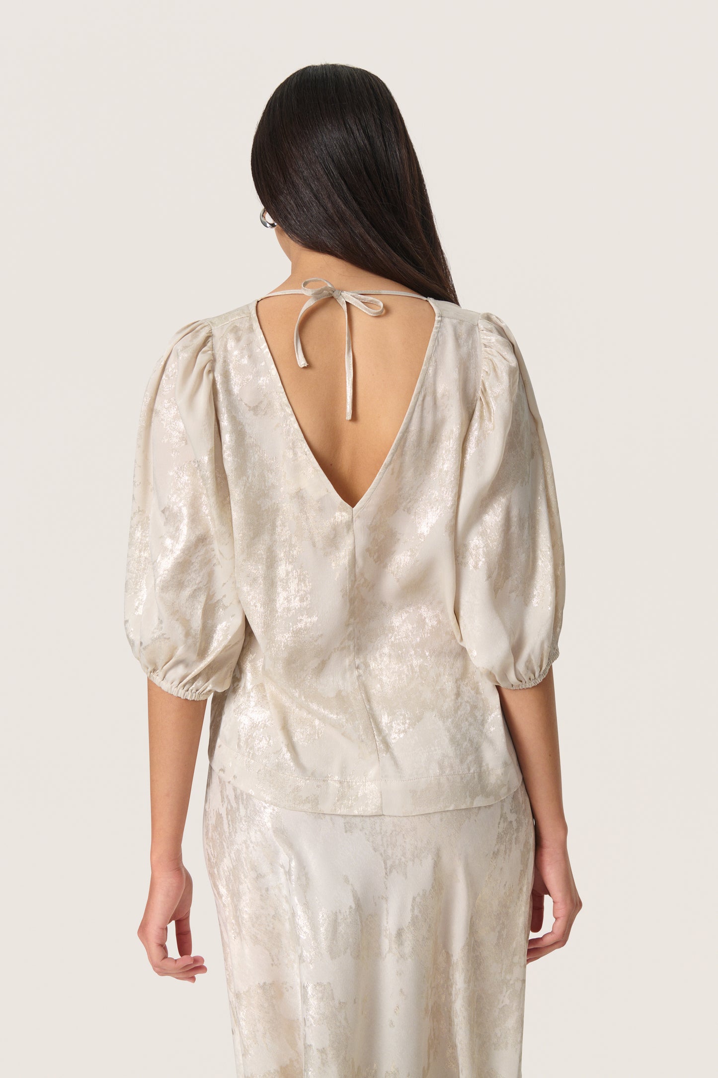 Soaked in Luxury Kitty Blouse | Ancient Scroll Metallic Print