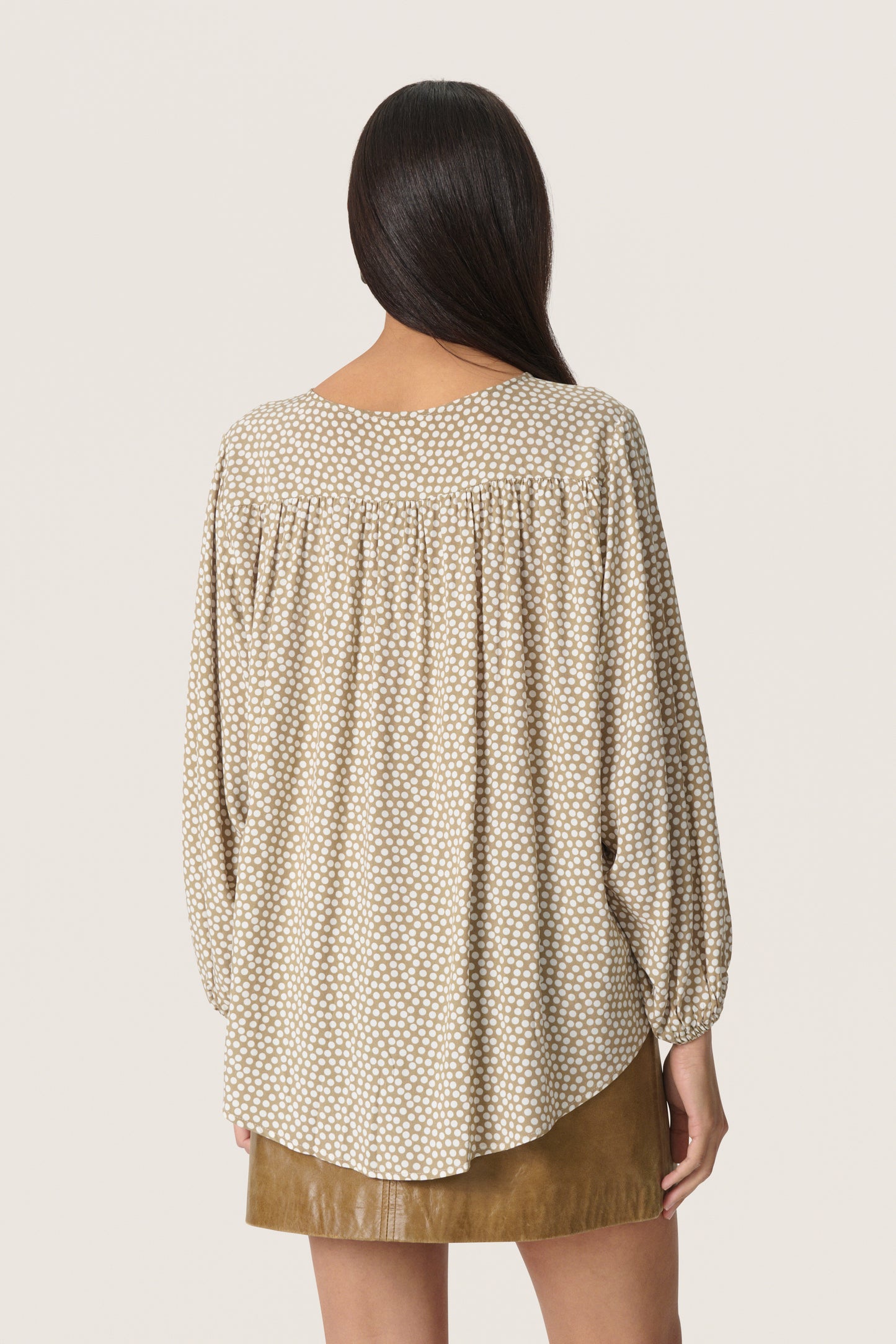 Soaked in Luxury Arjana Leodora Blouse | Khaki Green & White Dots