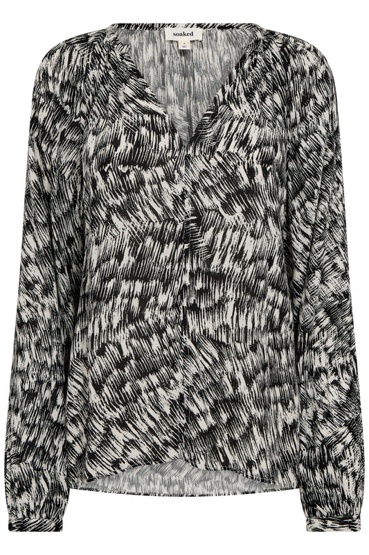 Soaked in Luxury Zaya Spring Blouse | Black Stroke Print