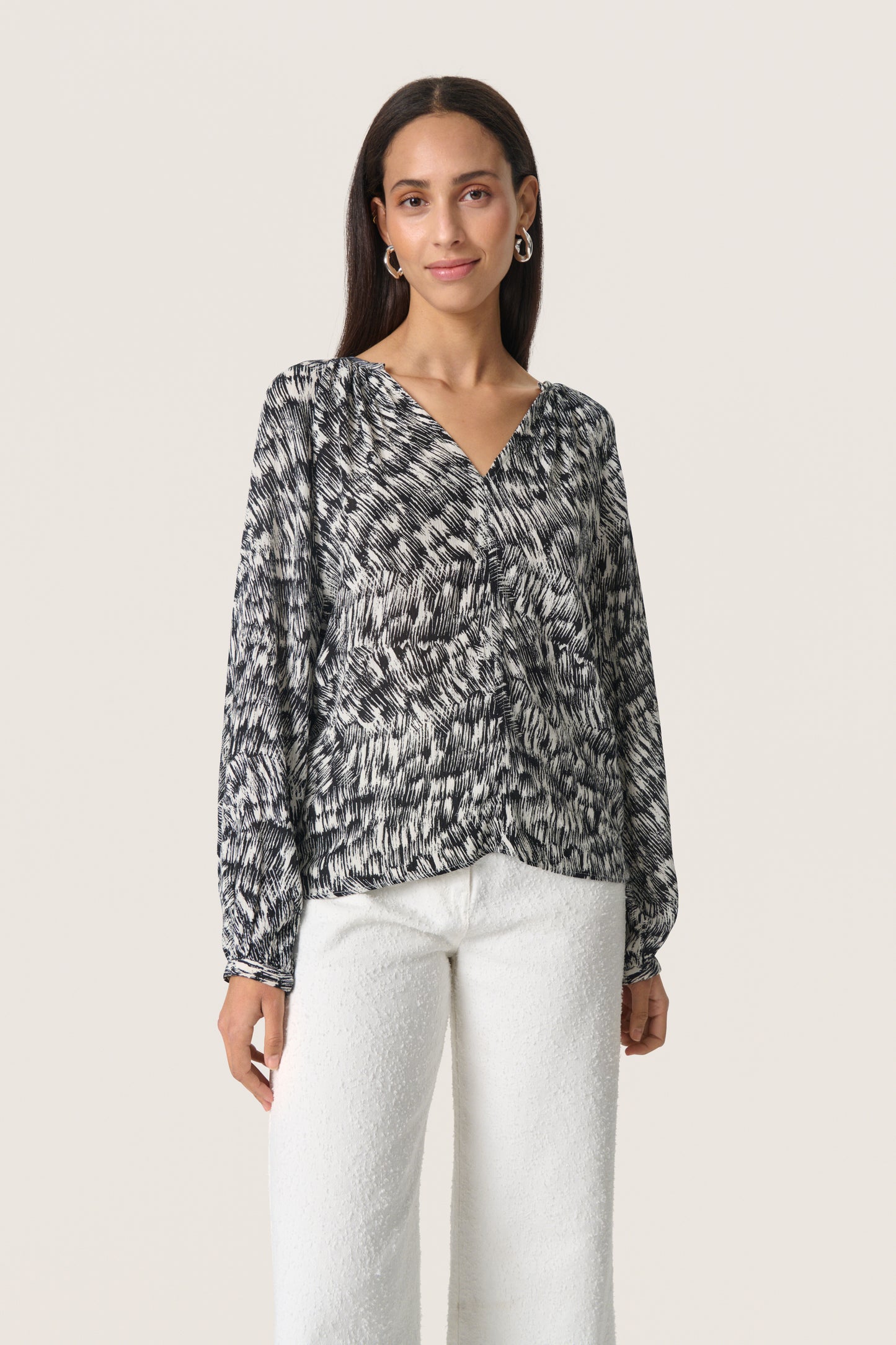 Soaked in Luxury Zaya Spring Blouse | Black Stroke Print