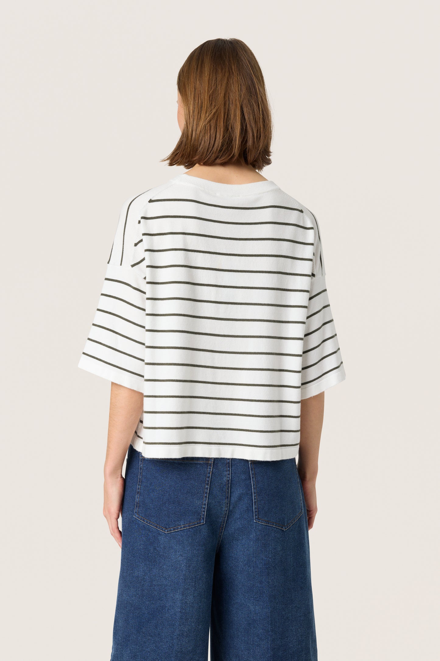 Soaked In Luxury Spina Boxy Pullover | White with Grape Leaf Stripe