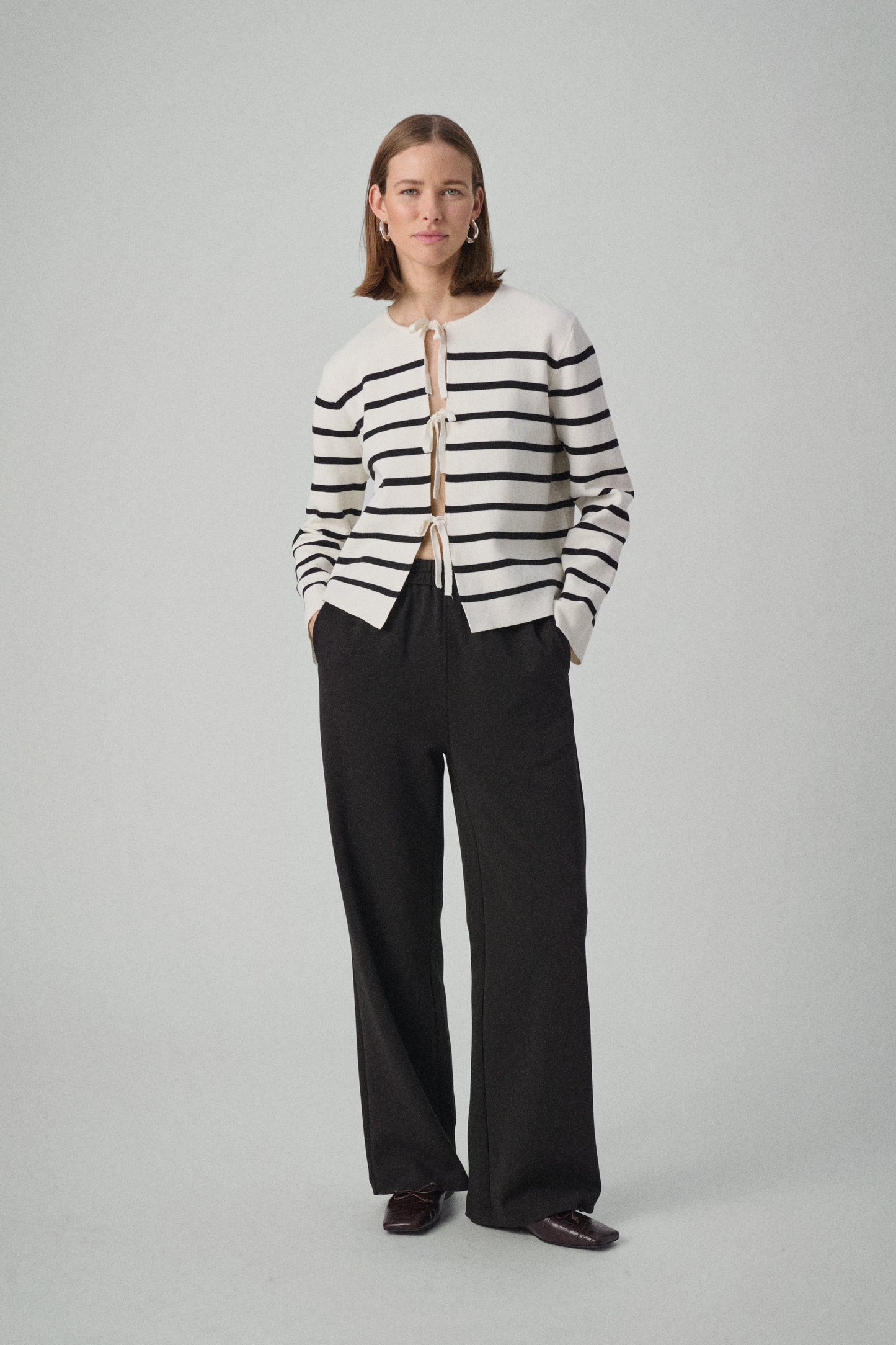 Soaked in Luxury Haven Cardigan | White with Black Stripes