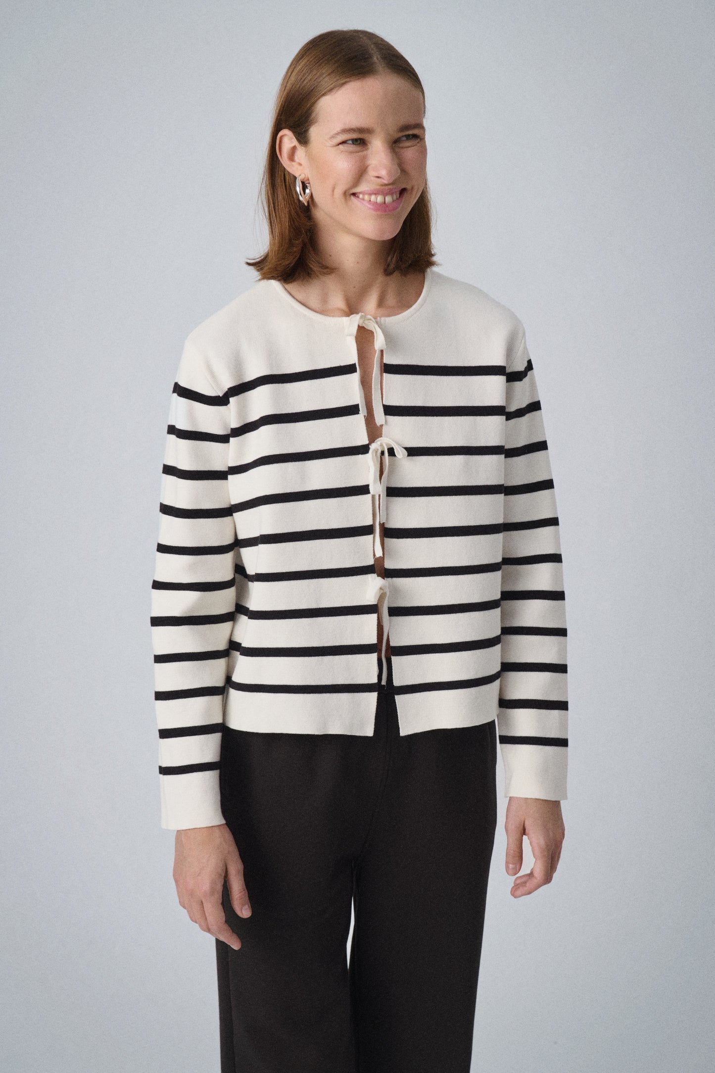 Soaked in Luxury Haven Cardigan | White with Black Stripes