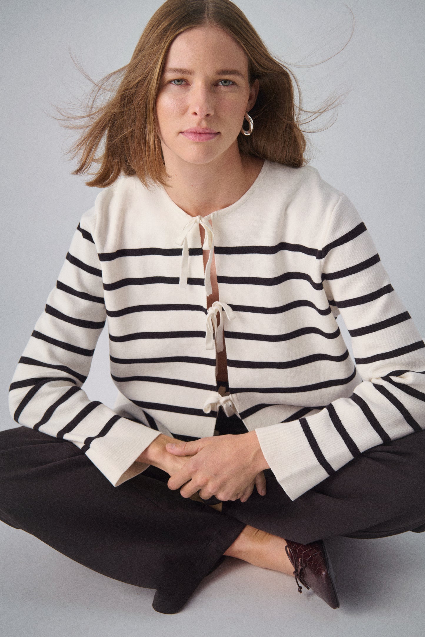 Soaked in Luxury Haven Cardigan | White with Black Stripes