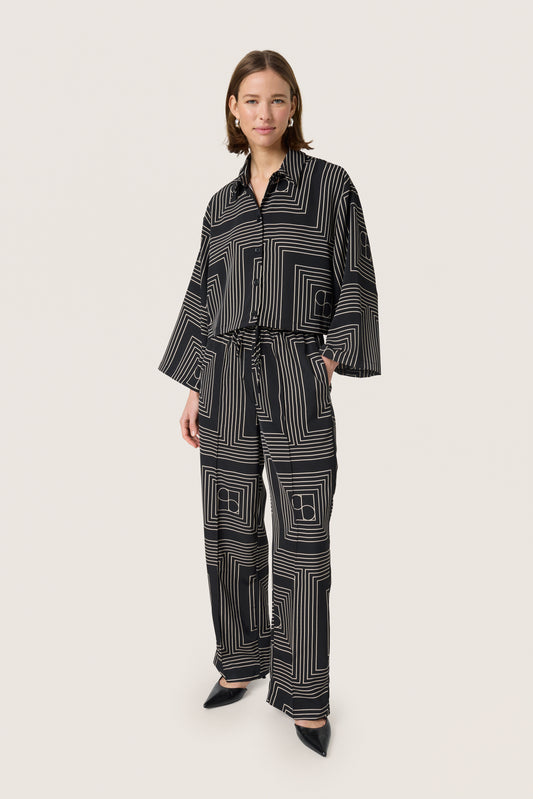 Soaked In Luxury Topaz Faustina Pants | Black With Oatmeal