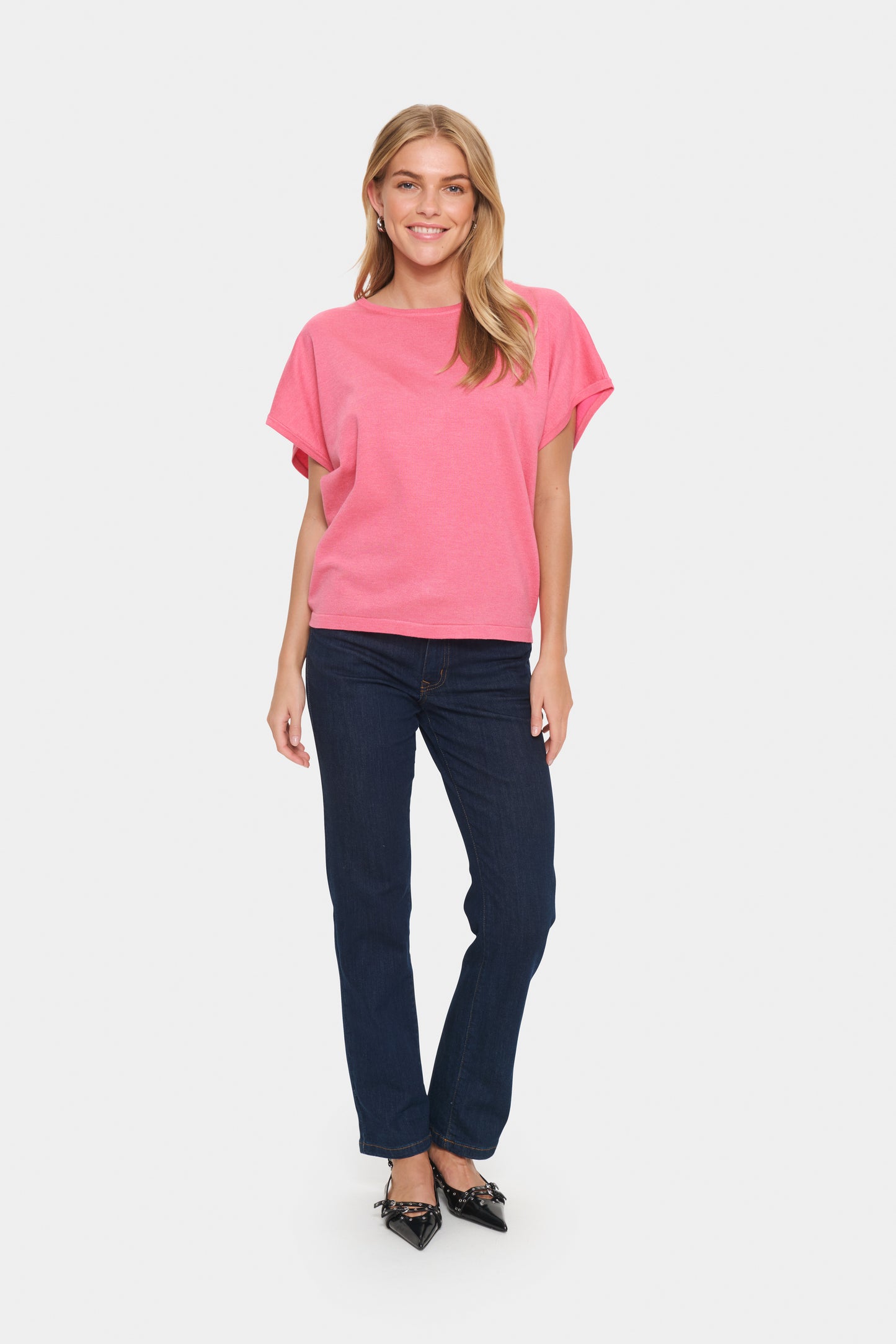 Saint Tropez Mila Roll Neck Short Sleeve Pullover | Fruit Dove Melange