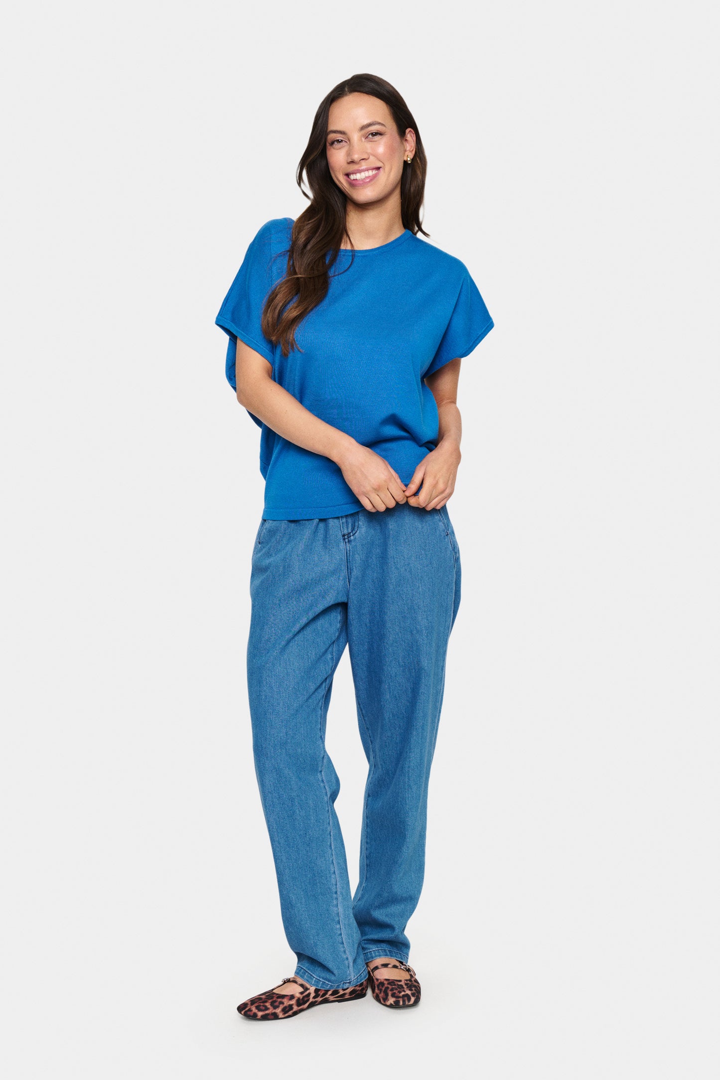 Saint Tropez Mila Round Neck Short Sleeve Pullover | Campanula