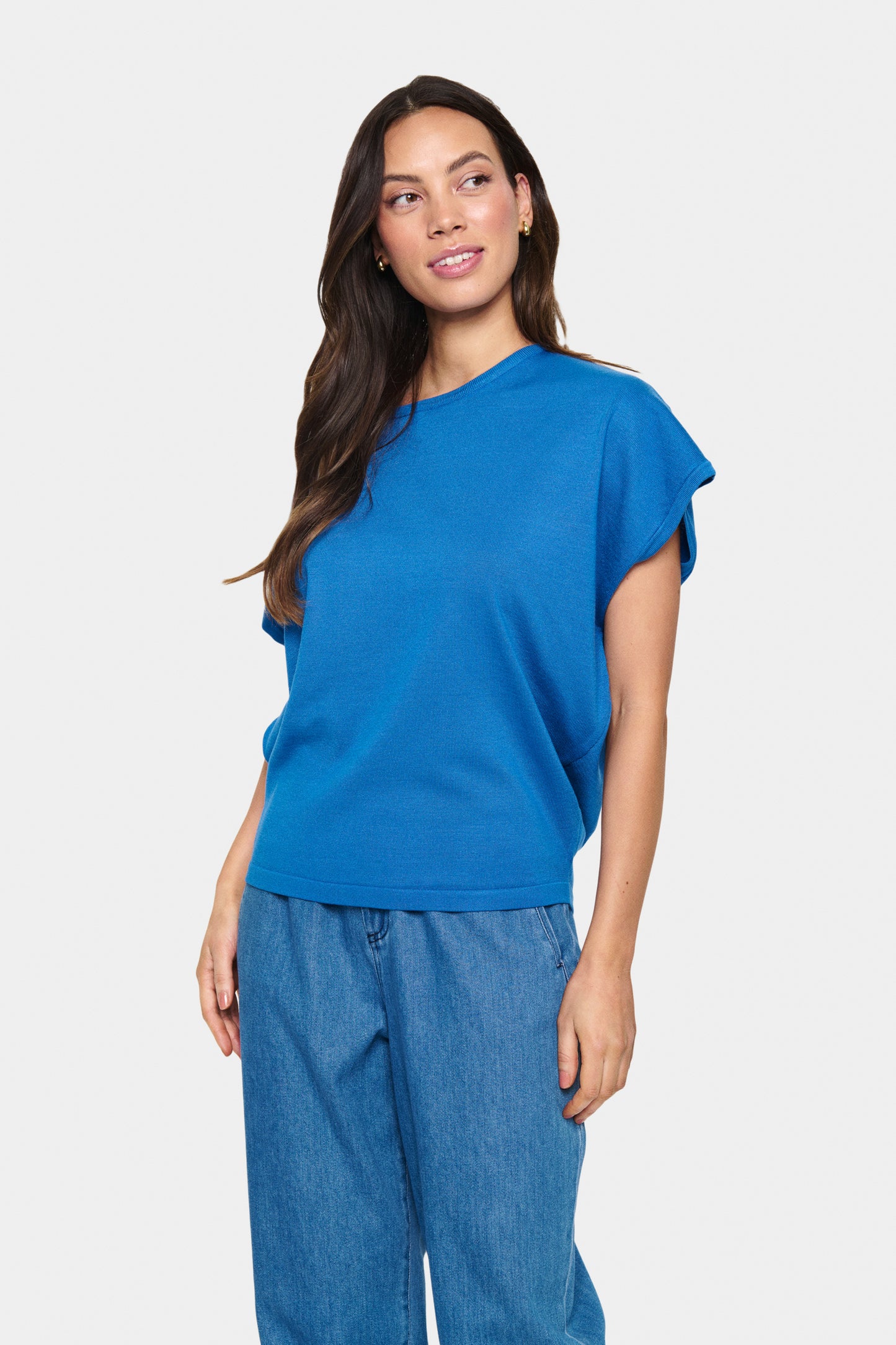 Saint Tropez Mila Round Neck Short Sleeve Pullover | Campanula