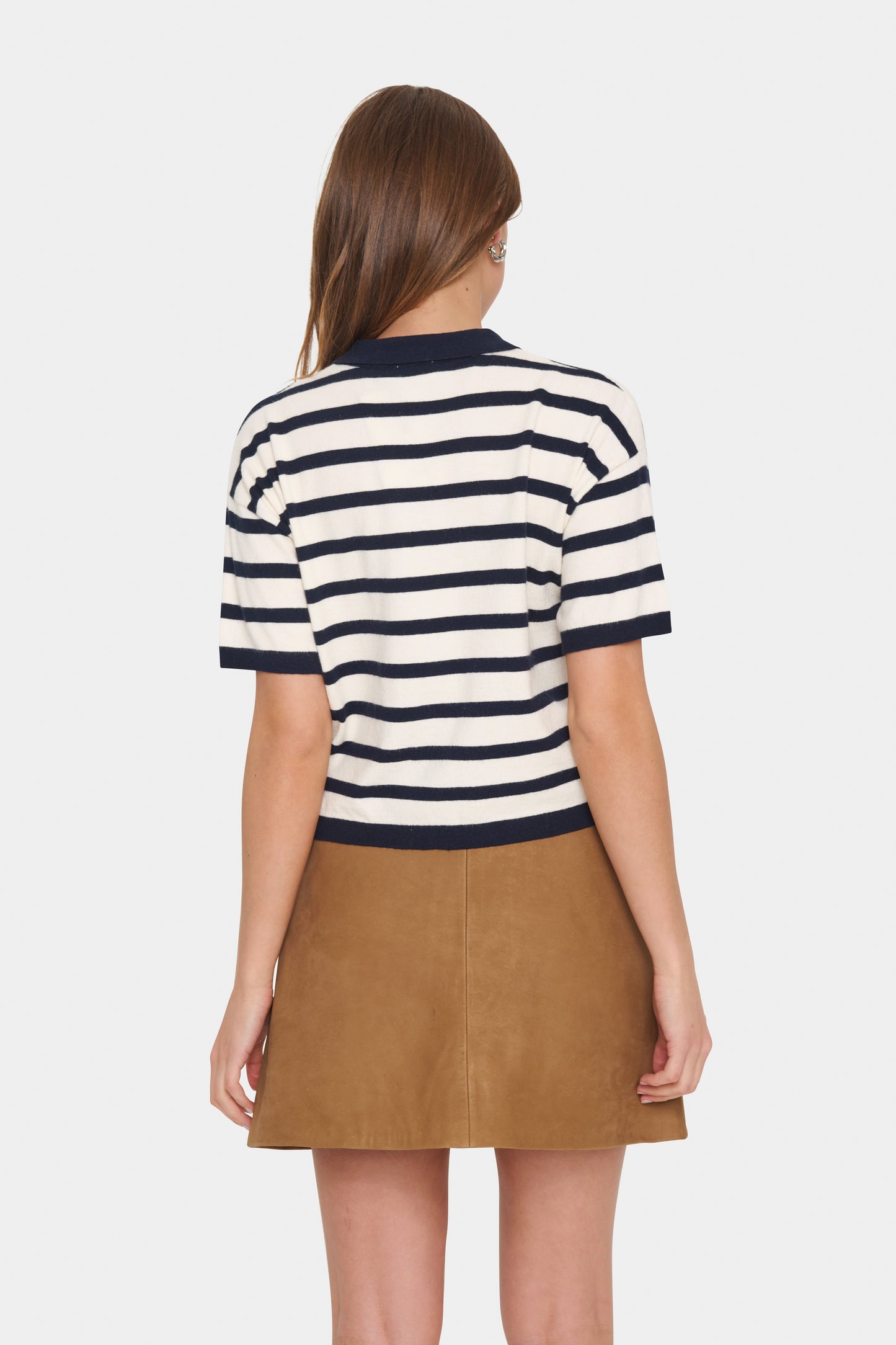 Saint Tropez Likam Striped Polo Cardigan | Winter White Nightsky Stripe