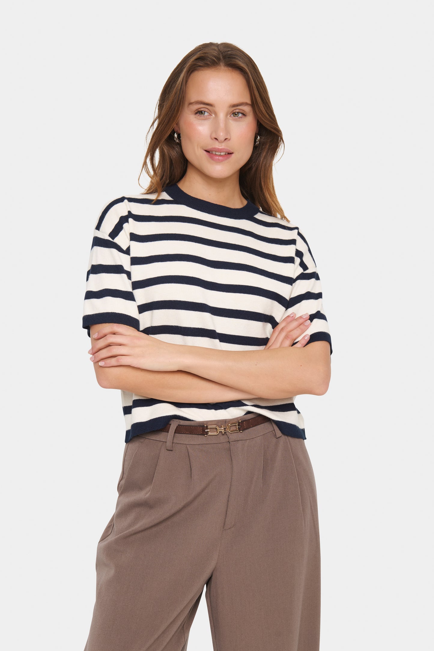 Saint Tropez Likam Striped Pullover | Winter White Nightsky Stripe