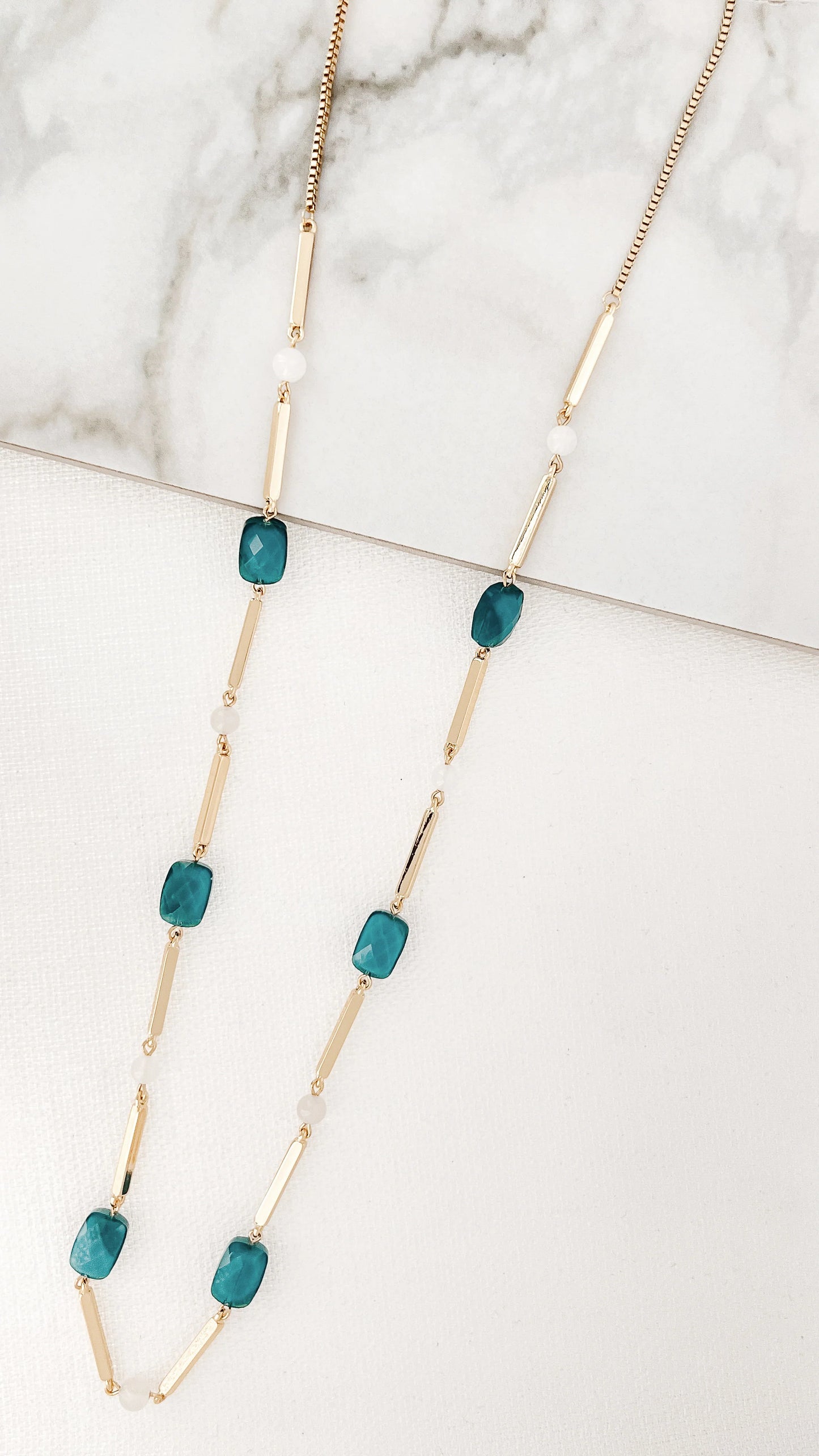Envy Long Gold and Blue Faceted Crystal Necklace