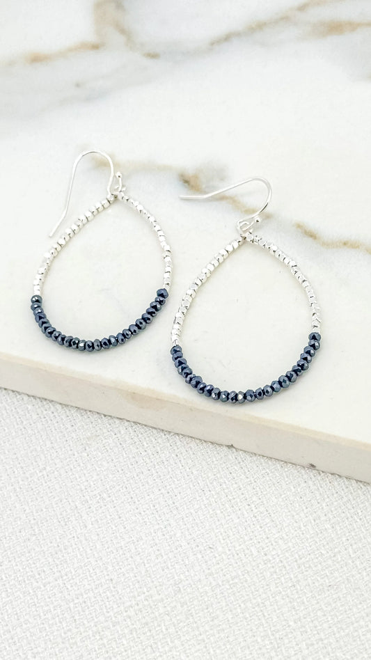 Envy Silver and Blue Faceted Bead Teardrop Earring