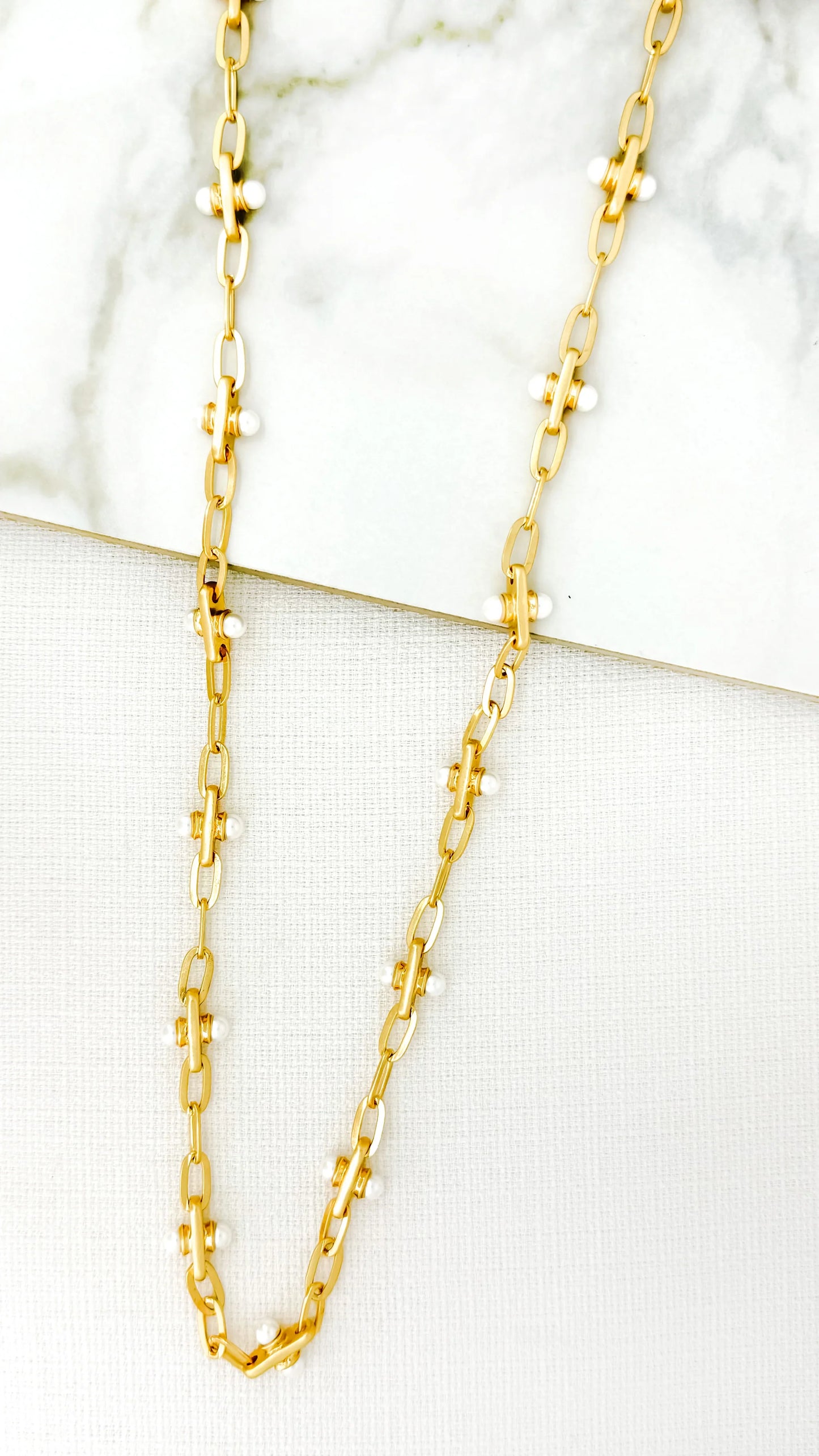 Envy Long Gold Chain Necklace with Silver Ball Detail
