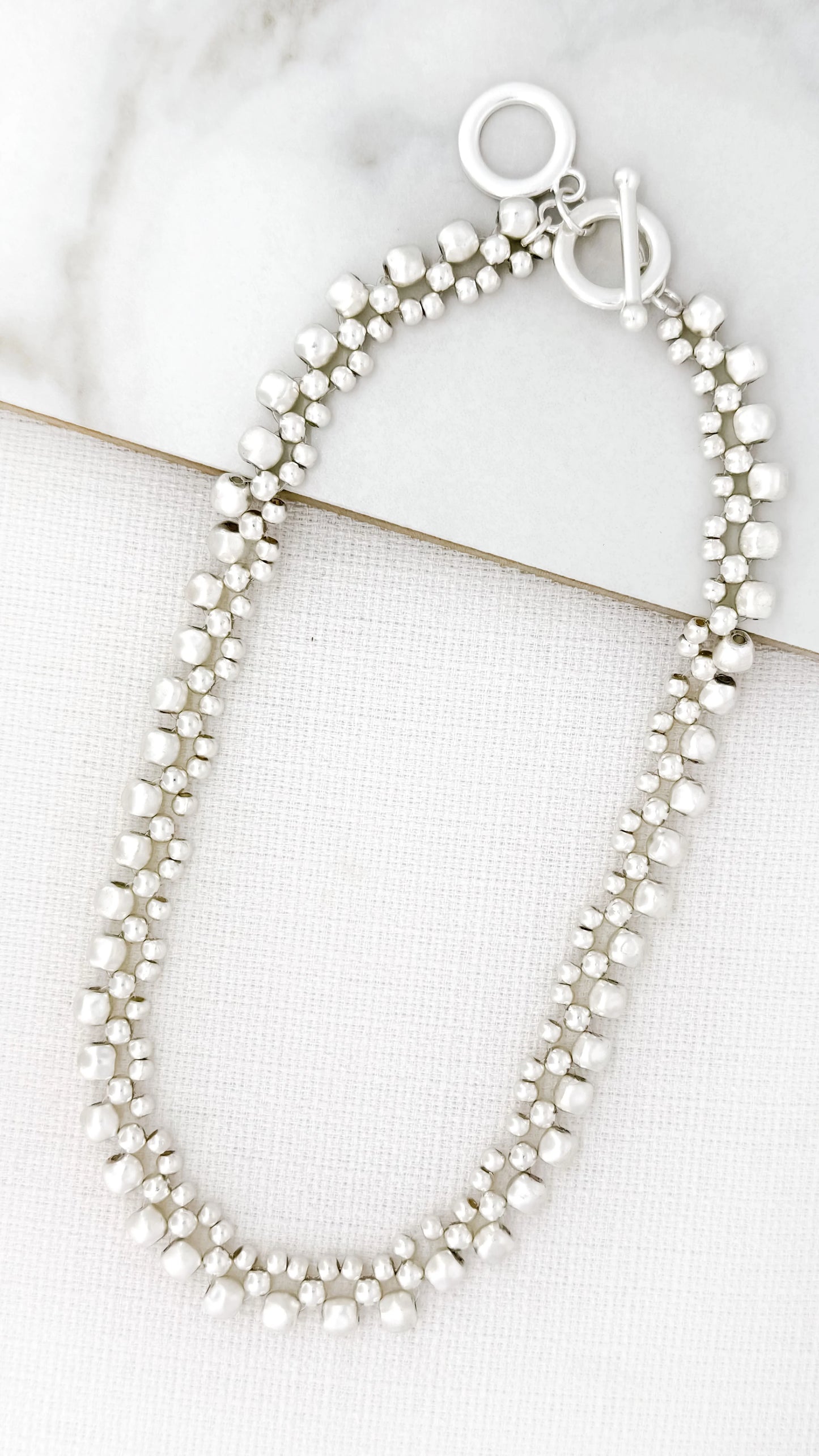 Envy Short Silver T-Bar Bead Necklace