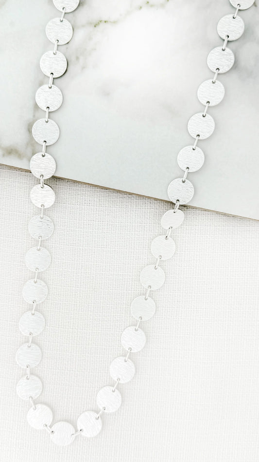 Envy Long Silver Circles Necklace