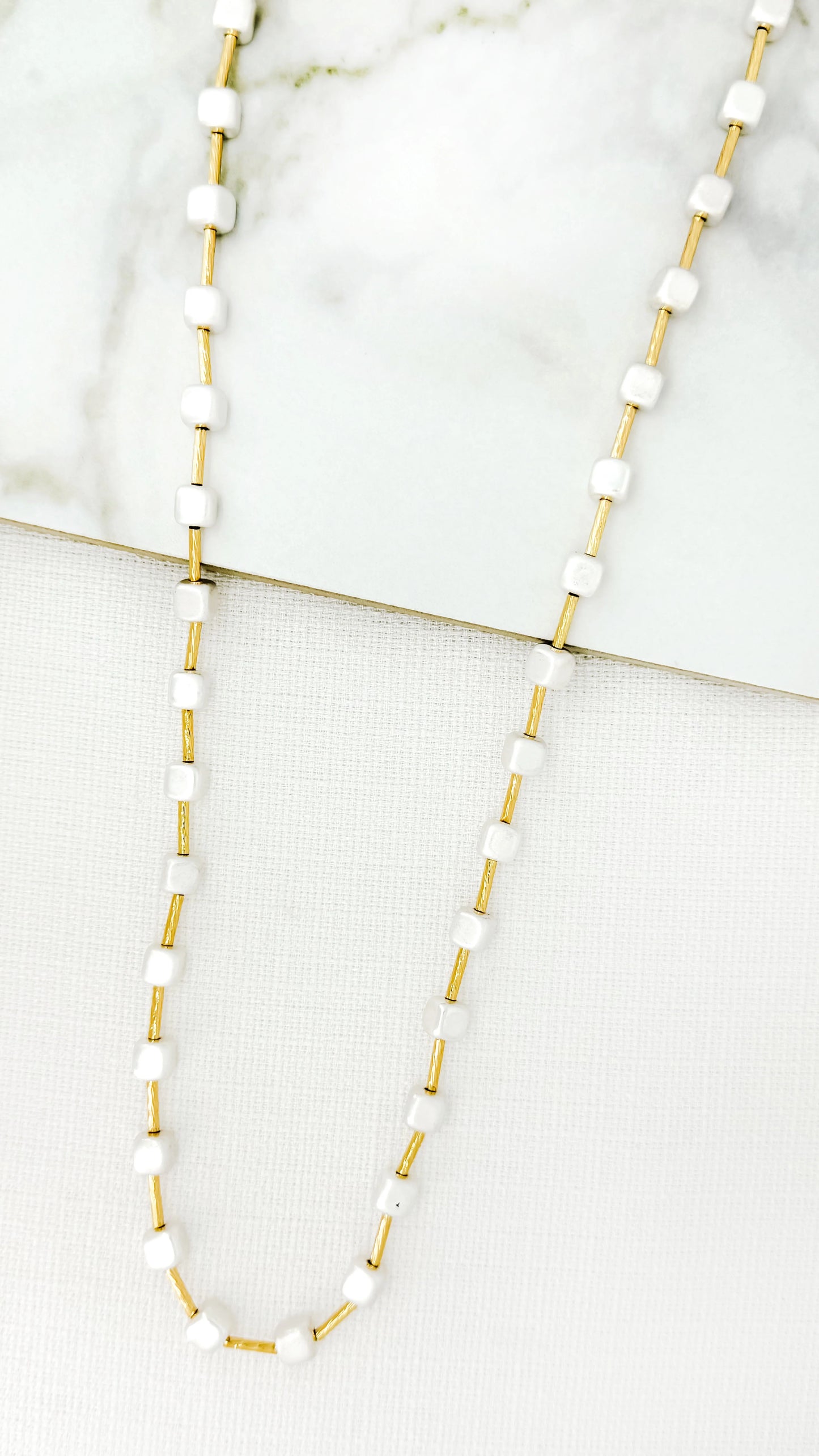 Long Gold and Silver Squares Necklace
