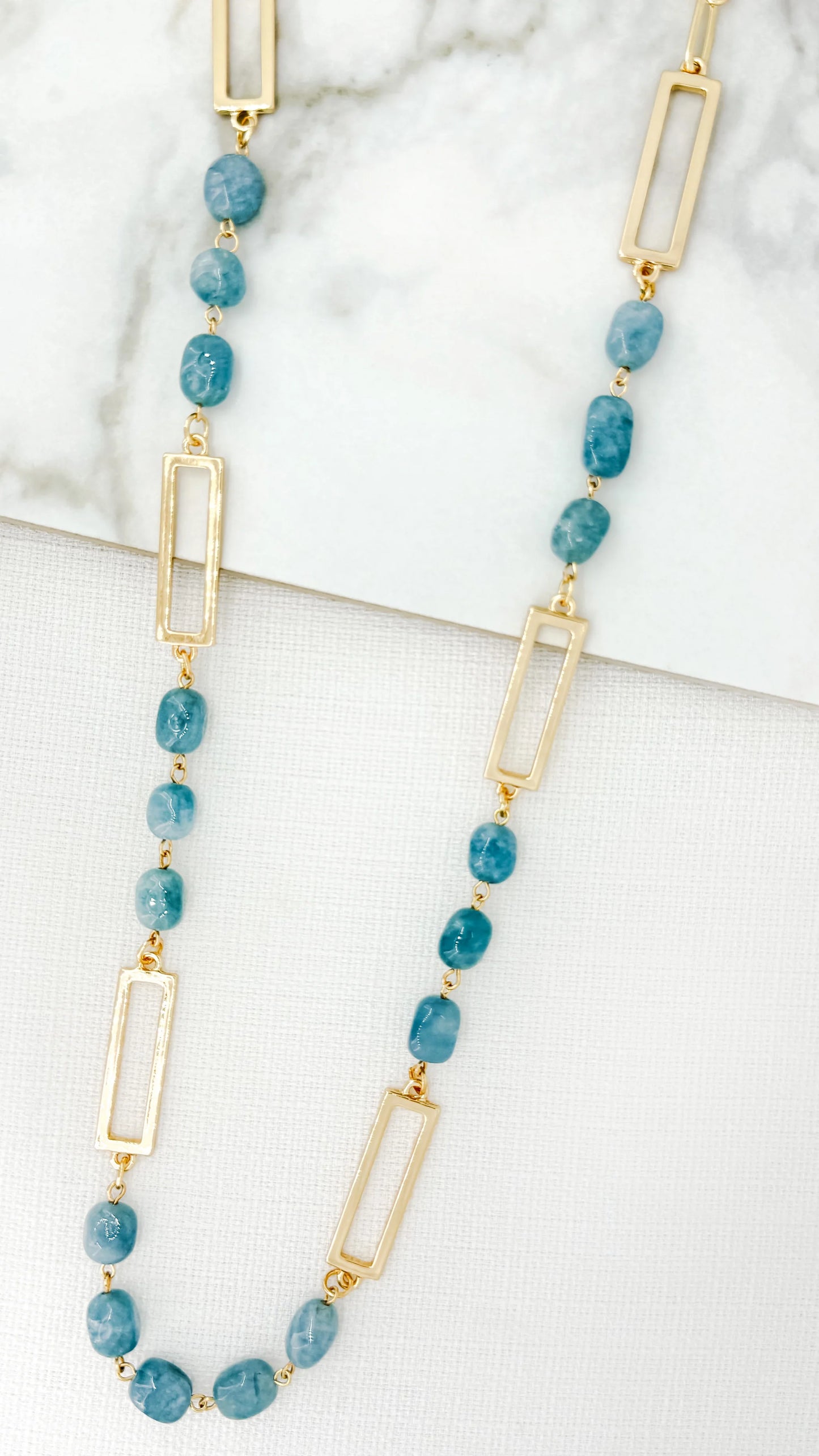 Envy Long Gold and Blue Semi Precious Bead Necklace