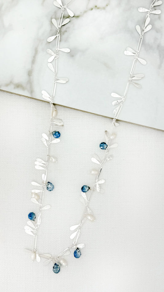 Envy Long Silver Faceted Crystal Bead Necklace