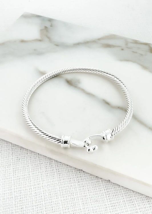 Envy Silver Textured Bangle with Heart Detail Clasp