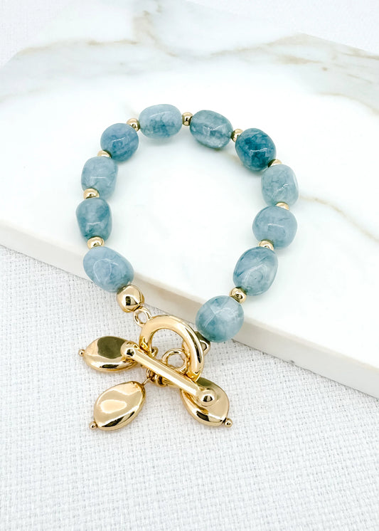 Envy Gold & Blue Stone Stretch Bracelet with Charms